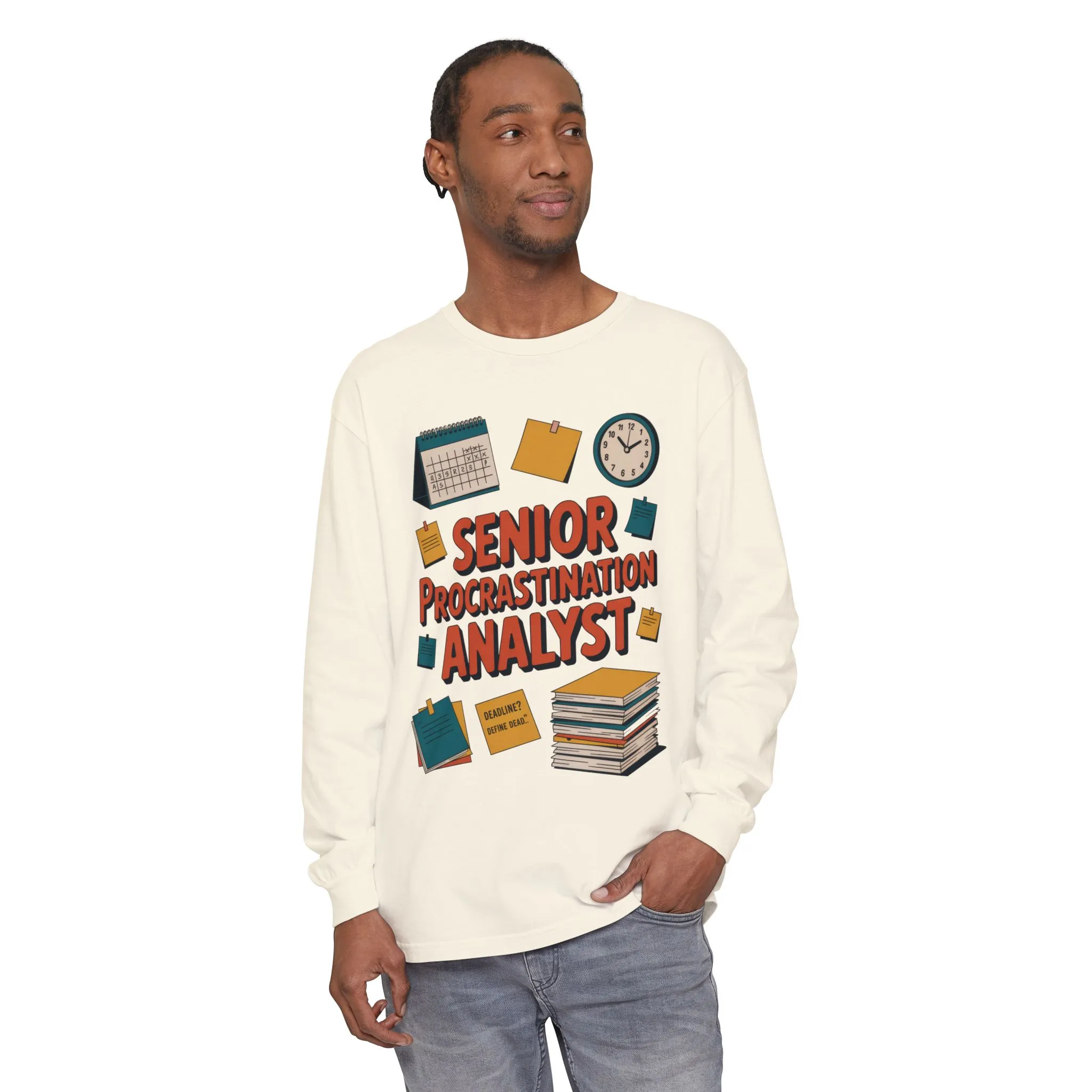 Senior Procrastination Analyst Long Sleeve Tee, Funny Work Shirt,Gift for Analysts, Office Humor, Meme Long Sleeve, Motivation Humor Apparel - Image 2