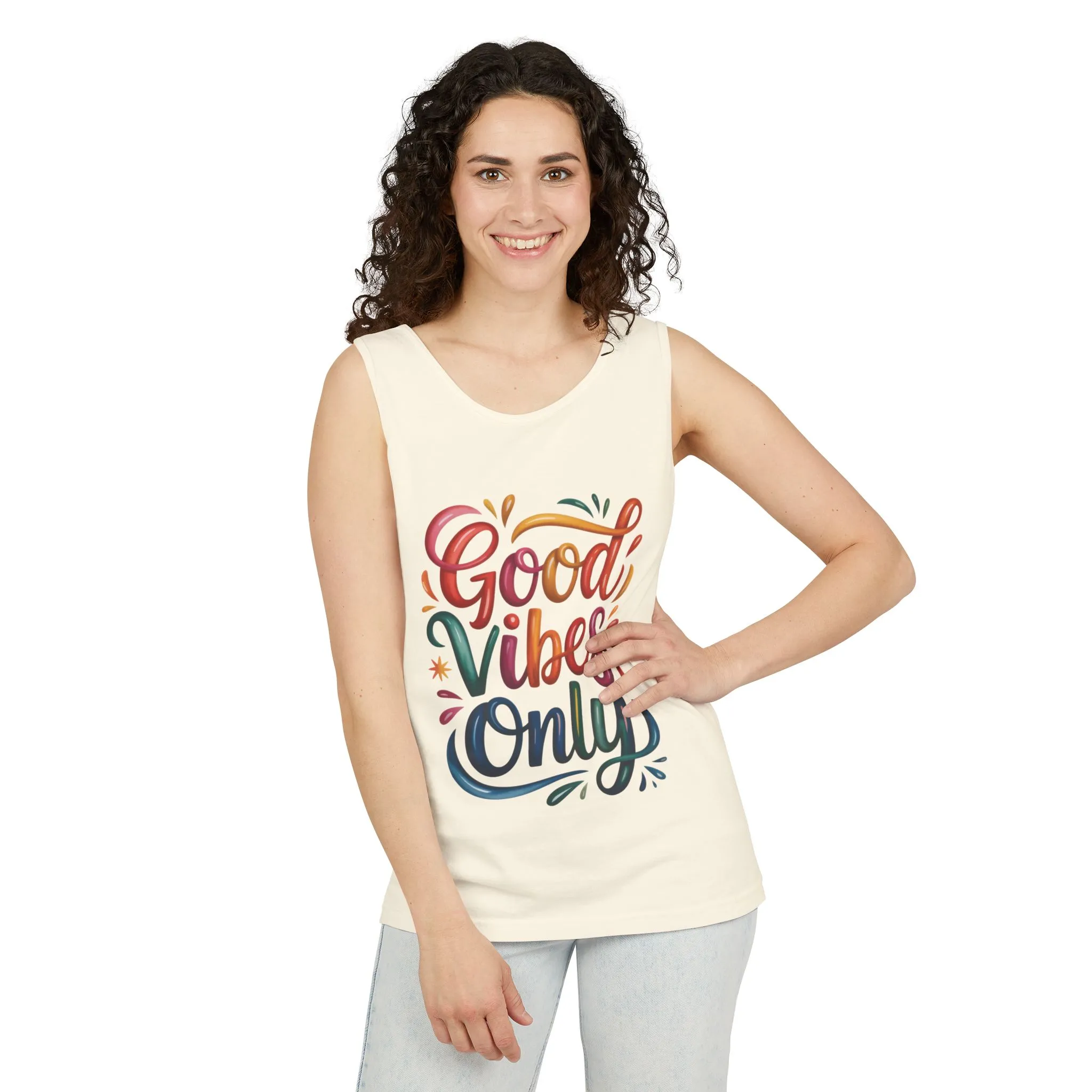 Good Vibes Only Womens Garment-Dyed Tank Top, Summer Casual Wear, Festival Outfit, Beach Day Tee, Gift for Friends, Positive Vibes Apparel - Image 6