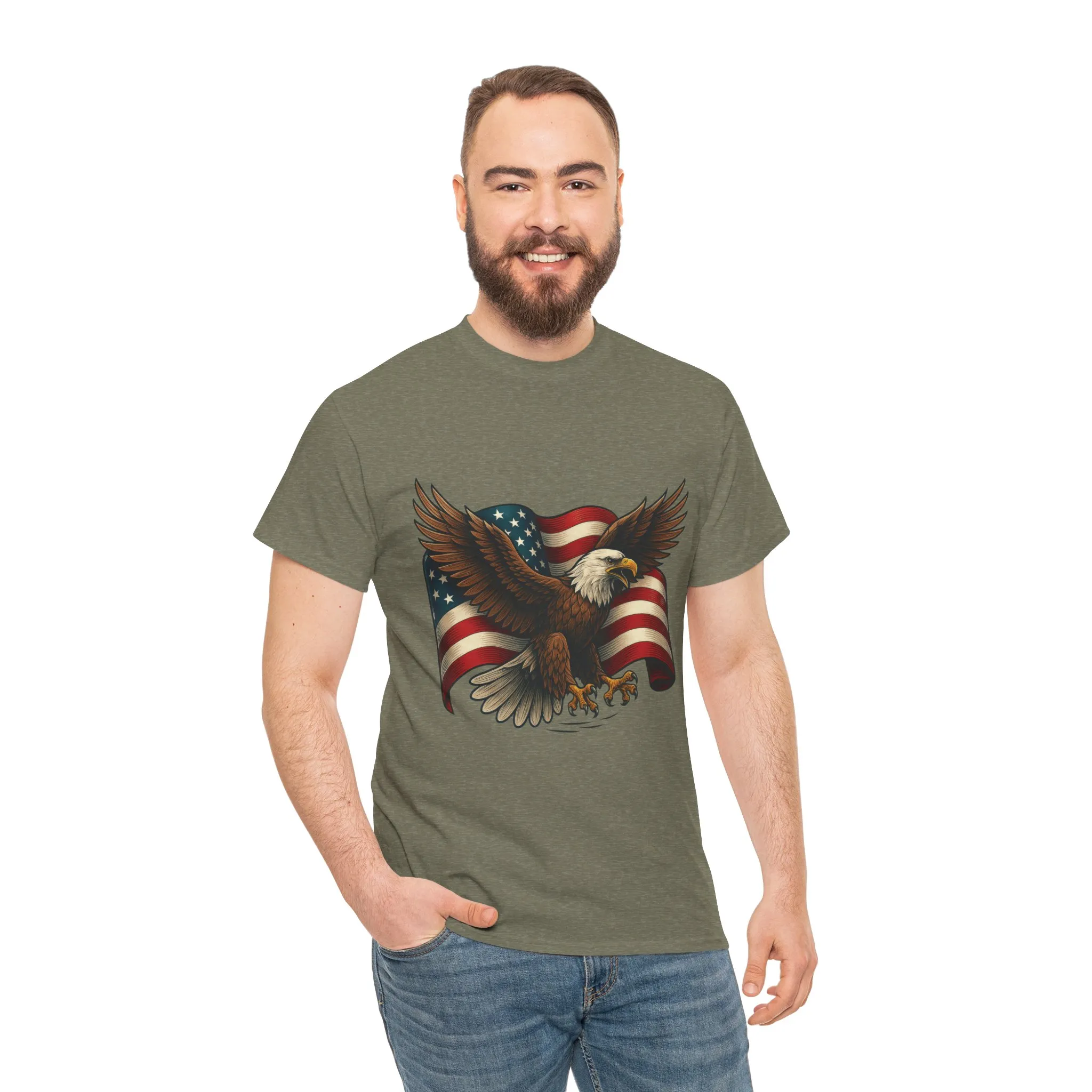American Eagle Graphic Tee, Patriotic T-Shirt, Fourth of July Apparel, Eagle Love Shirt, Unisex Heavy Cotton Tee - Image 14