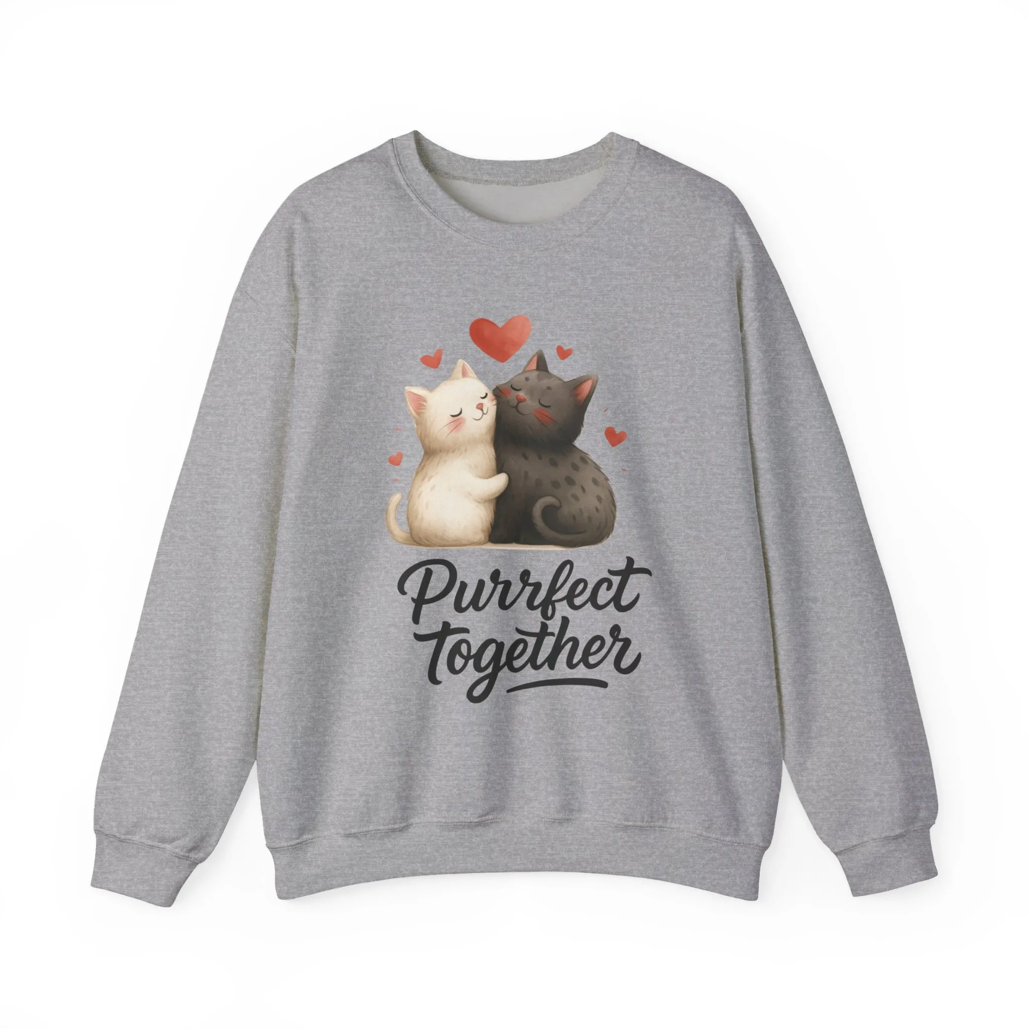 Cute Cat Couple Womens Sweatshirt, Purrfect Together Sweater, Gift for Cat Lovers, Cozy Crewneck for Valentine's Day, Animal Lover Apparel - Image 7