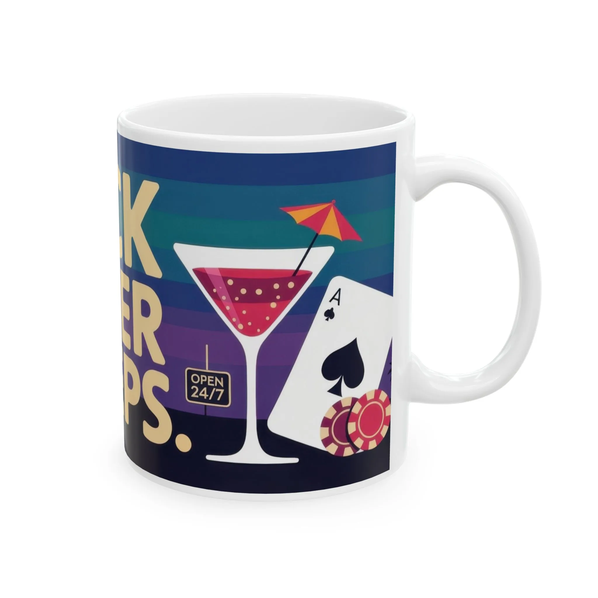 LUCK NEVER SLEEPS Mug, Retro Vegas Slot Machine Coffee Cup, Casino Gift, Gambling Lover Gift Idea, Perfect for Gamers, Poker Nights - Image 5
