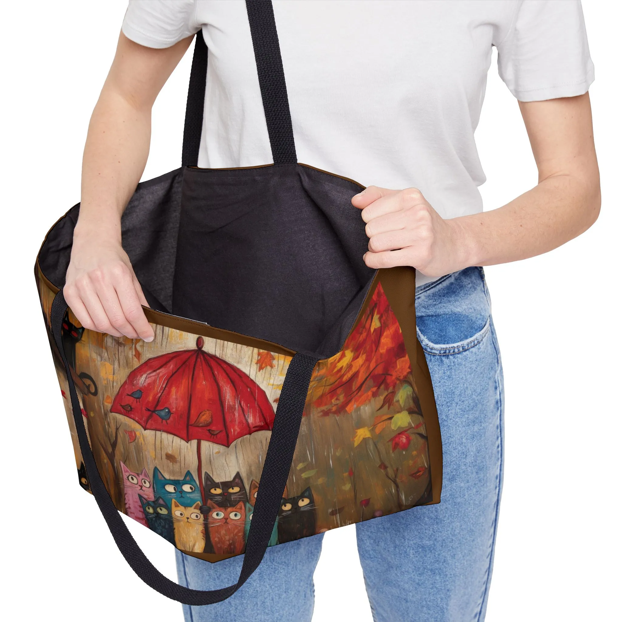 Autumn Cat Parade Weekender Tote Bag, Perfect for Travel, Cat Lovers, Fall Decor, Weekend Getaway, Stylish Storage - Image 6