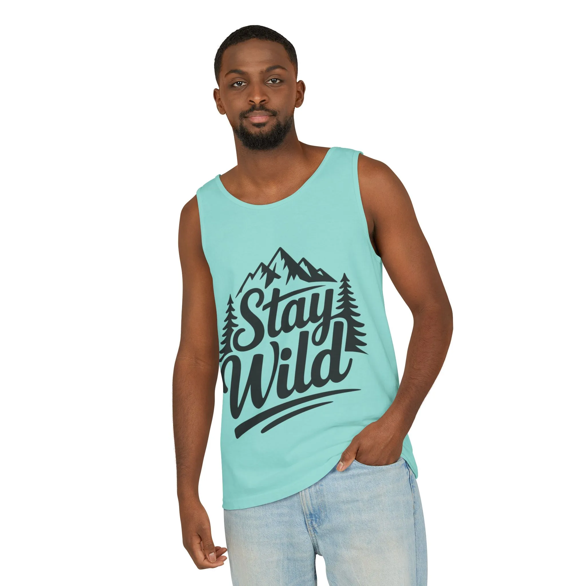 Stay Wild Garment-Dyed Mens Tank Top, Boho Summer Top, Adventure Shirt, Nature Lover Apparel, Gift for Hikers, Outdoor Clothing - Image 14