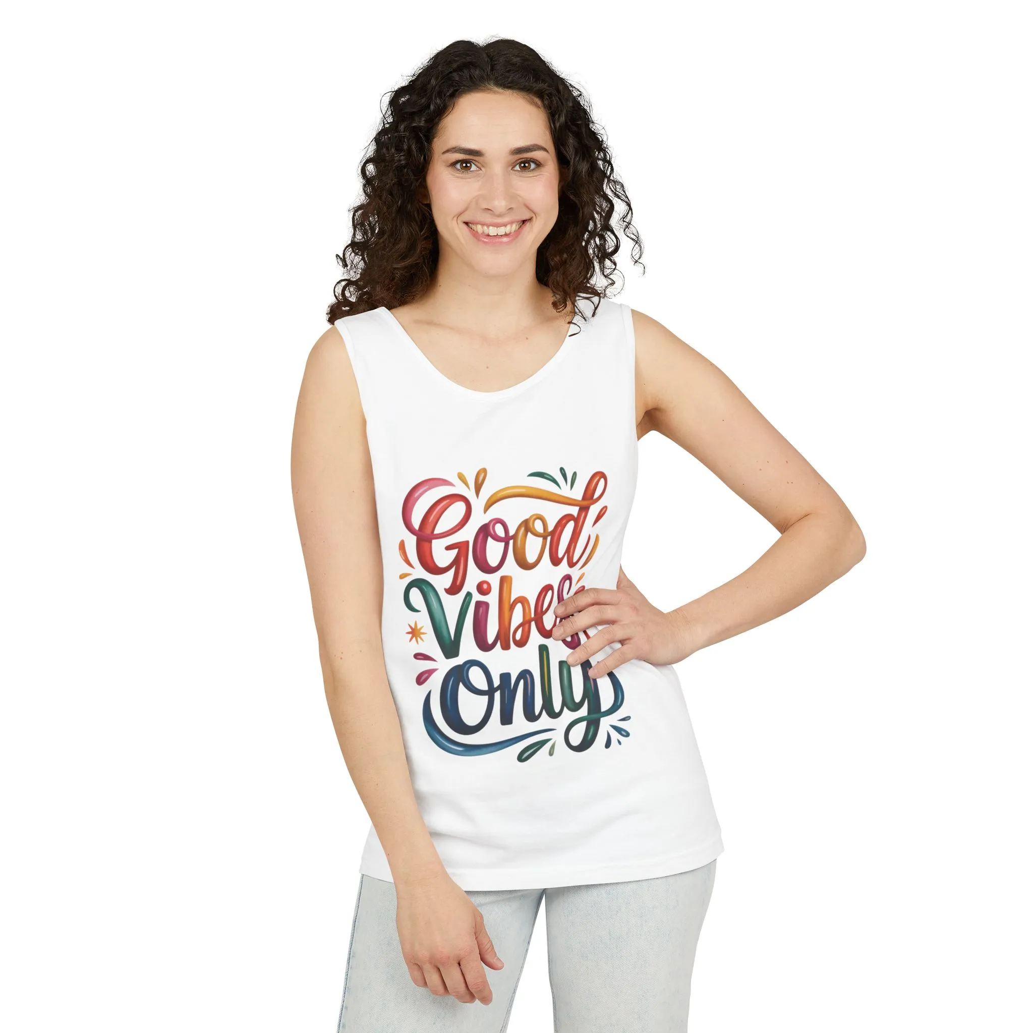 Good Vibes Only Womens Garment-Dyed Tank Top, Summer Casual Wear, Festival Outfit, Beach Day Tee, Gift for Friends, Positive Vibes Apparel - Image 4