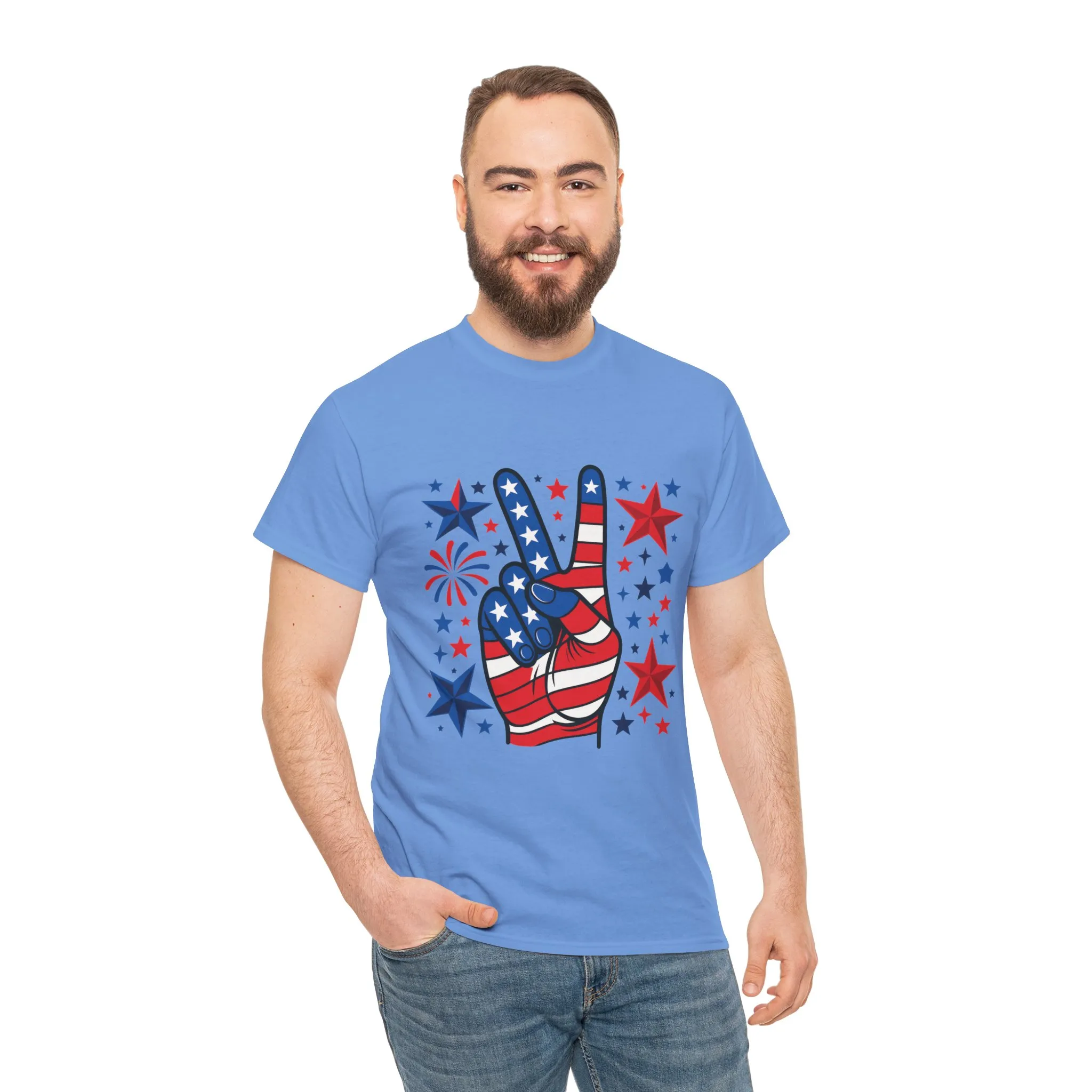 Patriotic Peace Hand Unisex Heavy Cotton Tee - Ideal for July 4th, Independence Day, Celebrations, Casual Wear, Everyday Style - Image 19