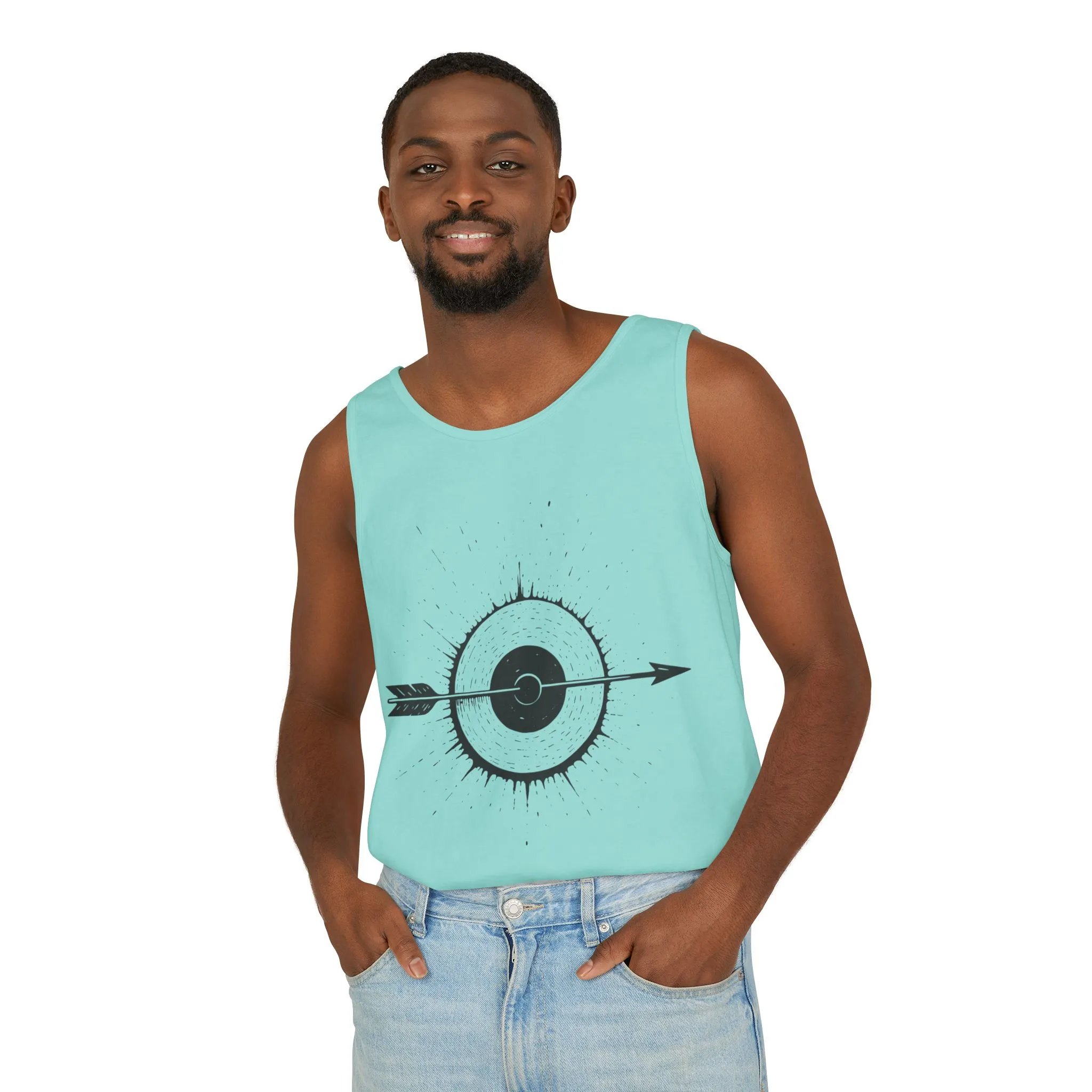 Mens Garment-Dyed Tank Top with Target Arrow Design, Casual Wear, Summer Essentials, Gym Wear, Gifts for Archery Lovers - Image 12