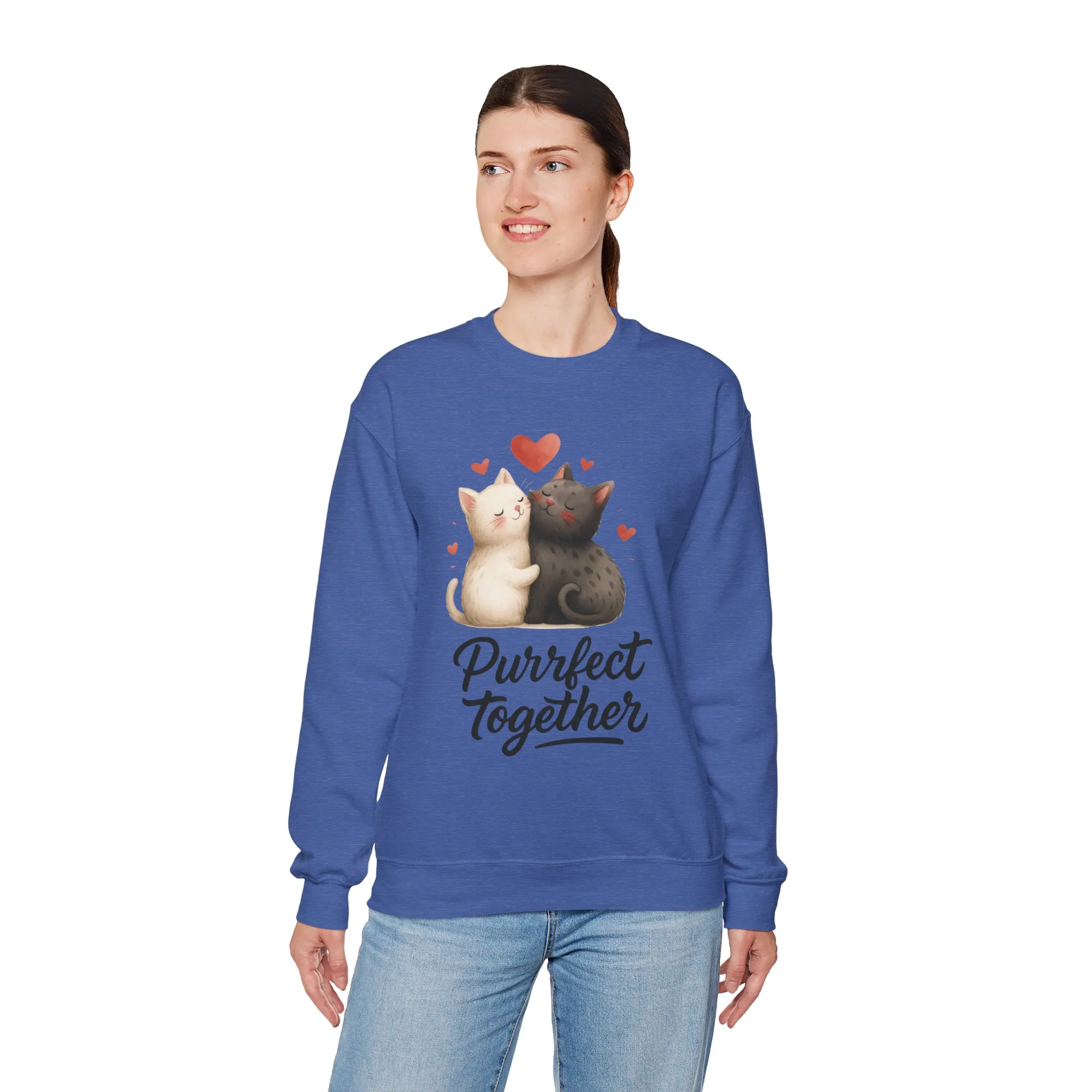 Cute Cat Couple Womens Sweatshirt, Purrfect Together Sweater, Gift for Cat Lovers, Cozy Crewneck for Valentine's Day, Animal Lover Apparel - Image 36