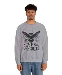Eyes of the Night Owl Sweatshirt, Mens Dark Gothic Sweatshirt, Mysterious Owl Graphic Pullover, Forest Bird of Night Design, Halloween Gift