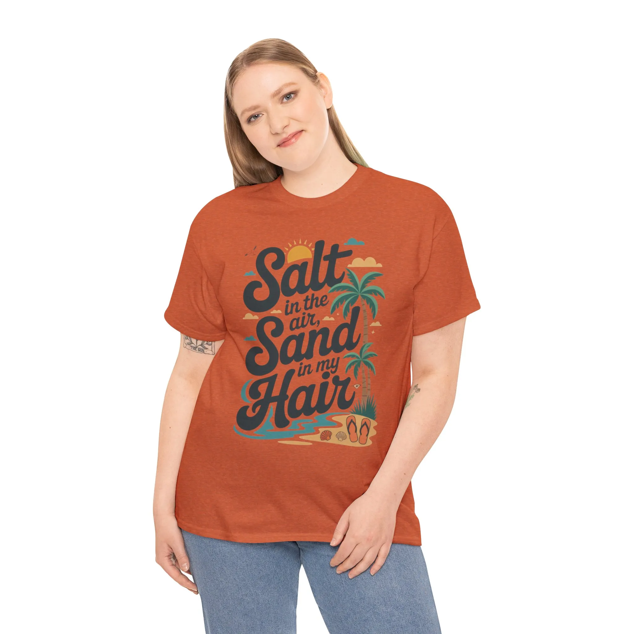 Salt in the Air Sand in My Hair Shirt, Beach Summer Vibes Graphic T-Shirt, Tropical Ocean Palm Design, Ocean-Themed Shirt, Gift Beach Lovers - Image 19