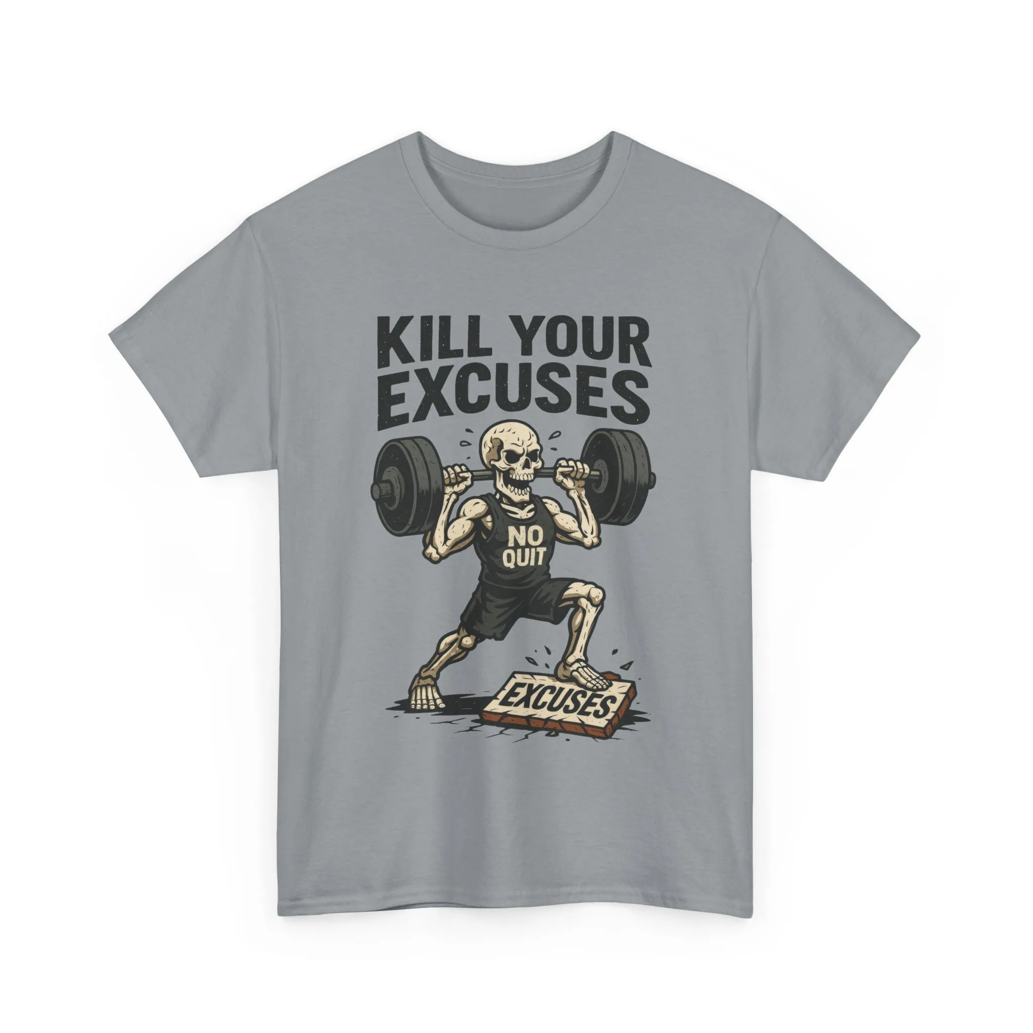 Kill Your Excuses Shirt, No Quit Skeleton Gym Tee for Men, Motivational Fitness T-Shirt, Workout Gift, Gym Apparel - Image 2