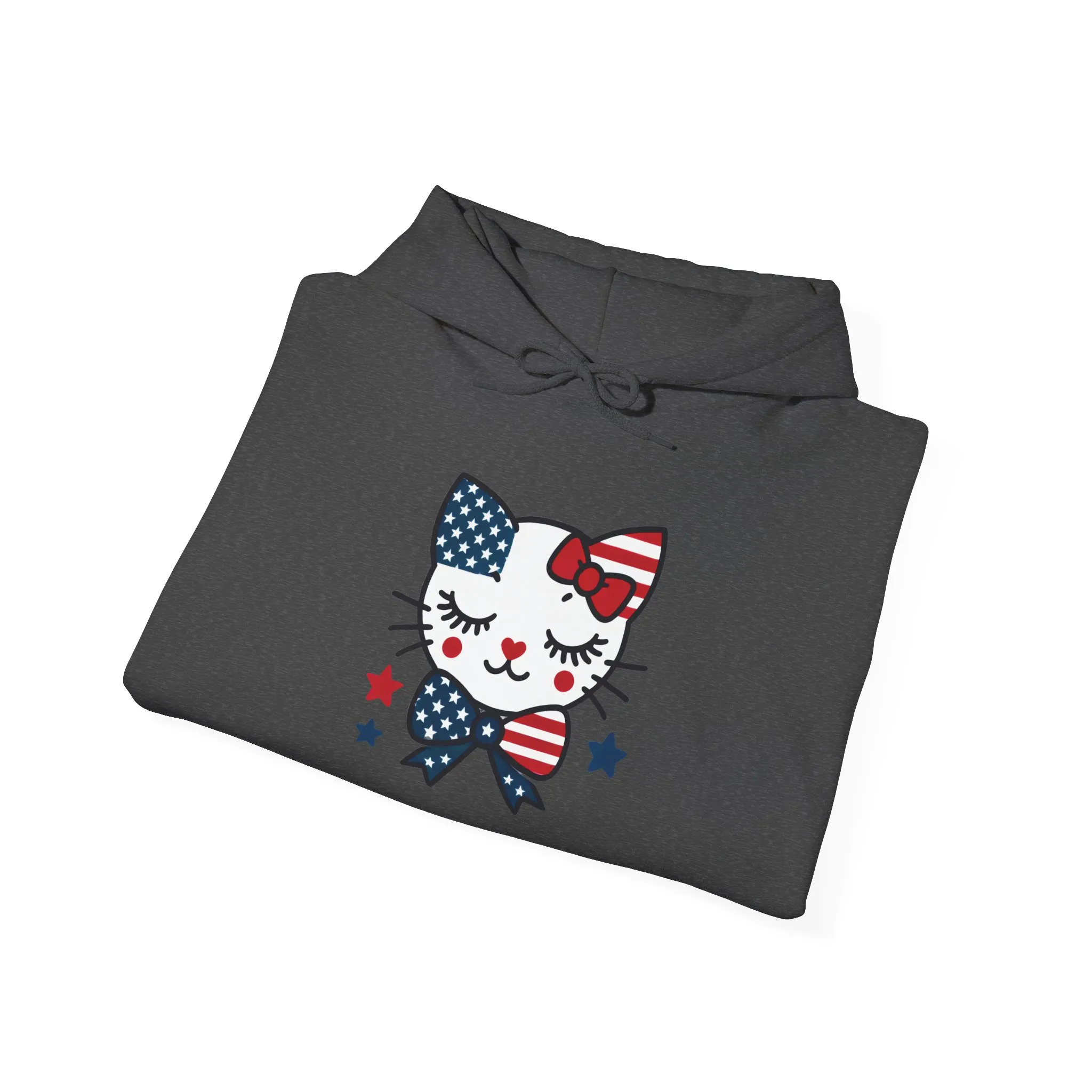 Cute Cat Patriot Womens Hoodie, Womens Heavy Blend Sweatshirt, Gift for Cat Lovers, 4th of July Apparel, Perfect for Independence Day - Image 10