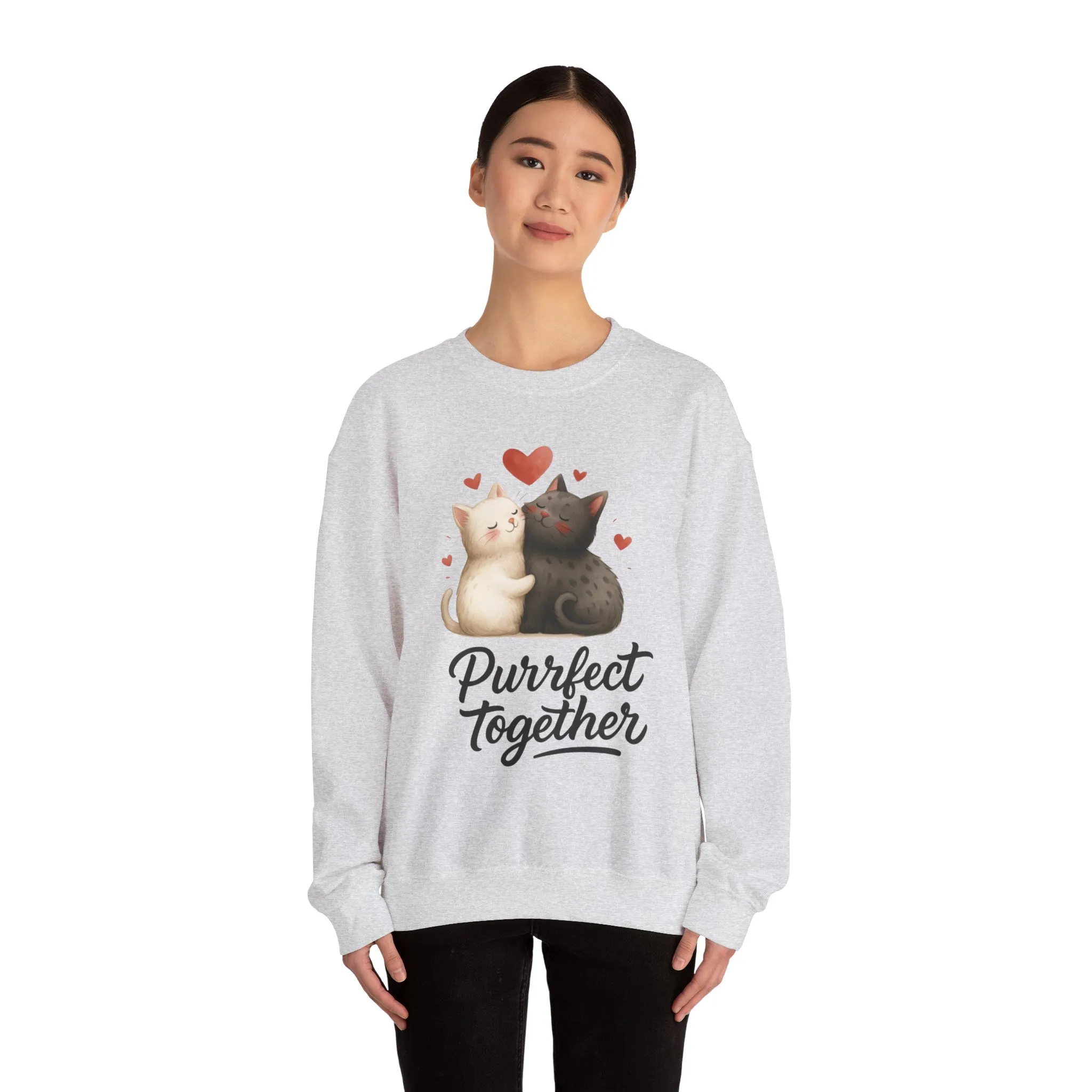 Cute Cat Couple Womens Sweatshirt, Purrfect Together Sweater, Gift for Cat Lovers, Cozy Crewneck for Valentine's Day, Animal Lover Apparel - Image 5