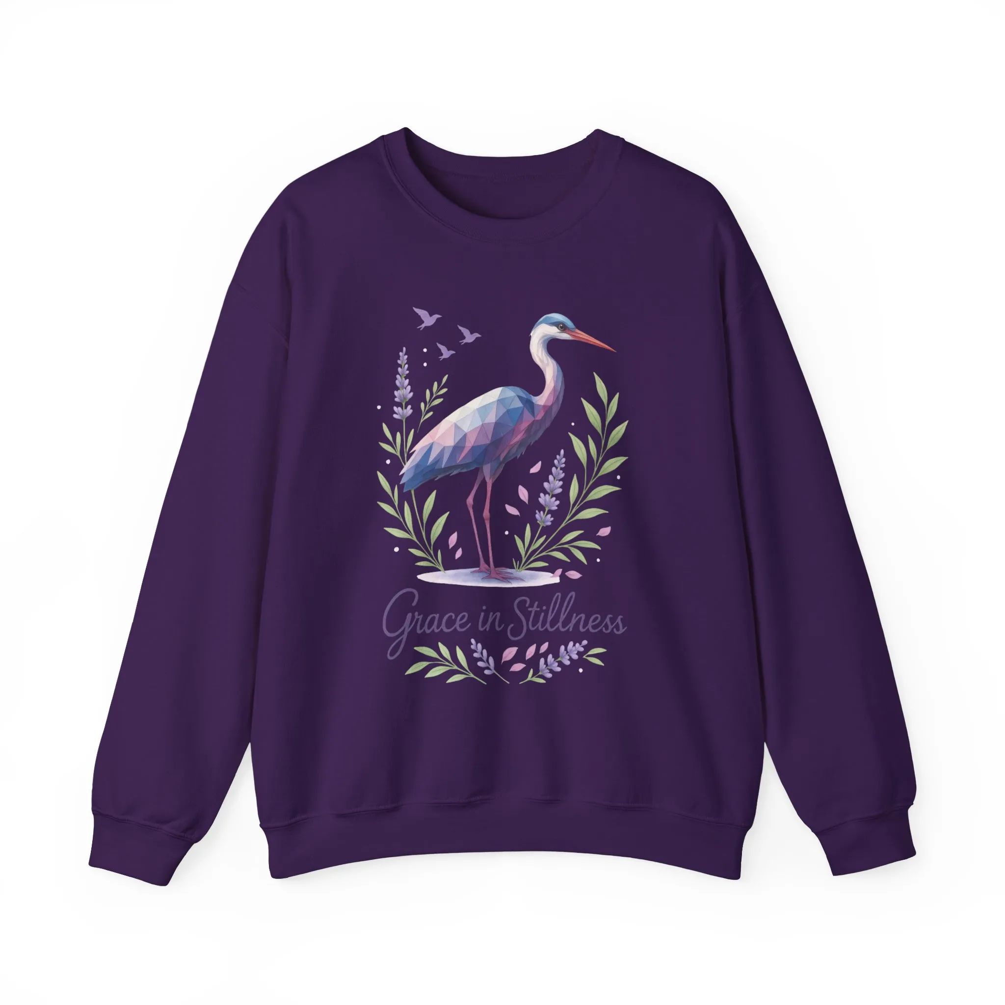 Polygonal Heron Graphic Sweatshirt, Women's Artistic Bird Crewneck, Nature-Inspired Minimalist Design, Geometric Crane, Bird Lovers Gift - Image 22