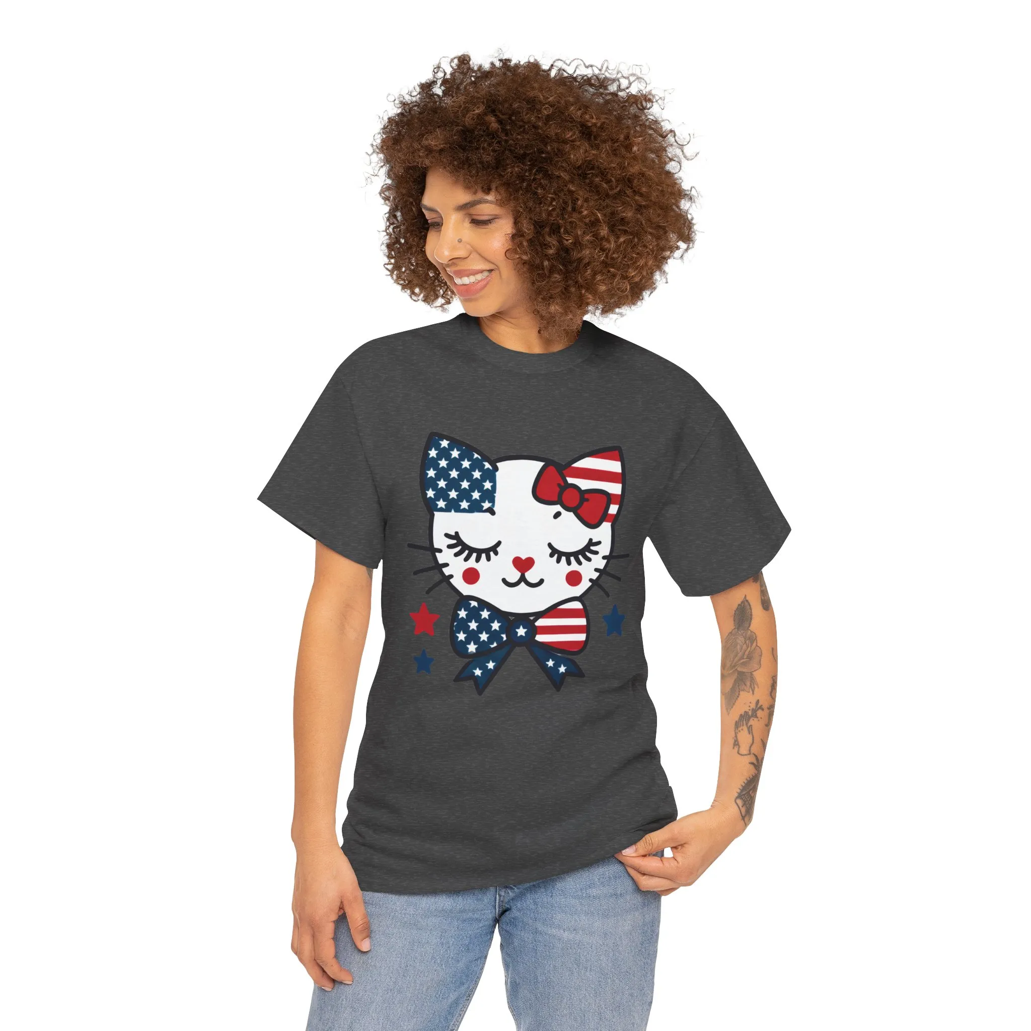 Patriotic Cat Womens Tee, Cute Cat Shirt, Womens T-Shirt, July 4th Outfit, Independence Day Gift, Animal Lover Apparel - Image 10