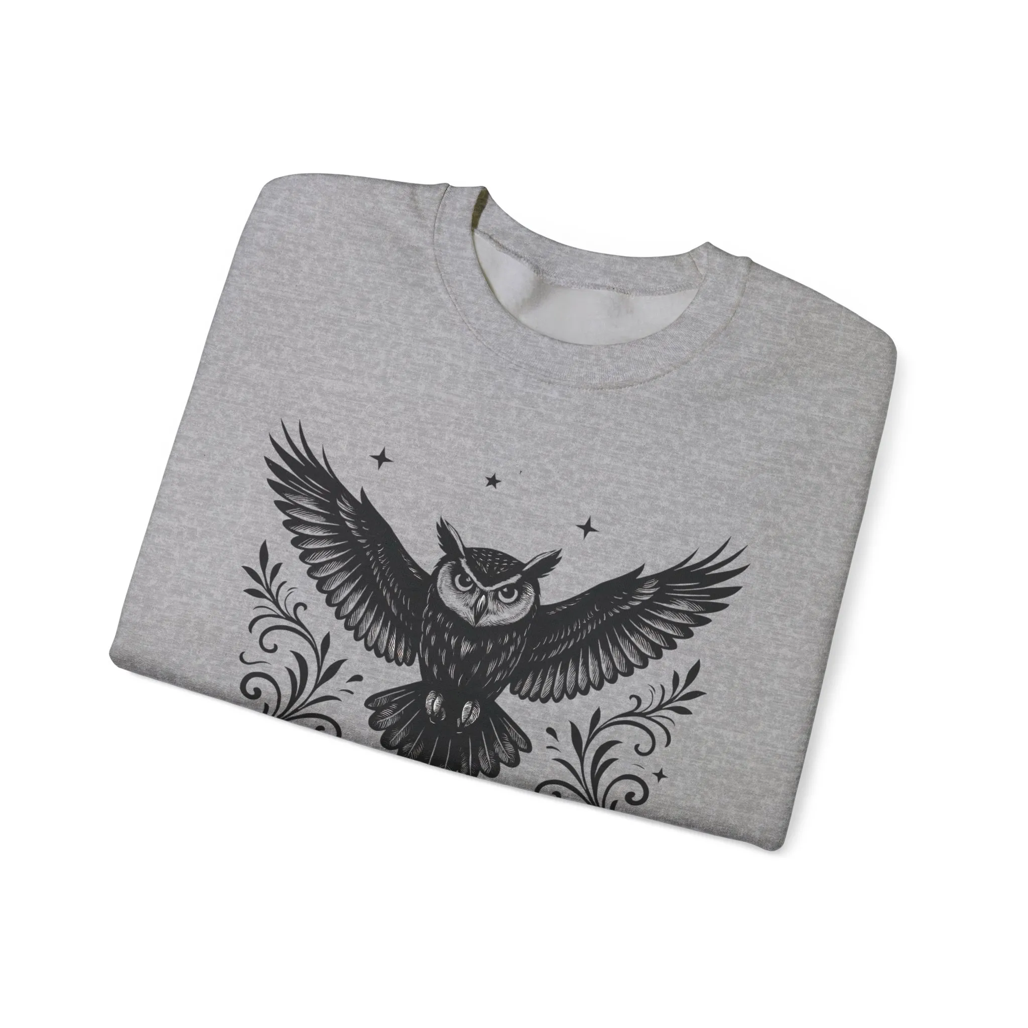 Eyes of the Night Owl Sweatshirt, Mens Dark Gothic Sweatshirt, Mysterious Owl Graphic Pullover, Forest Bird of Night Design, Halloween Gift - Image 3