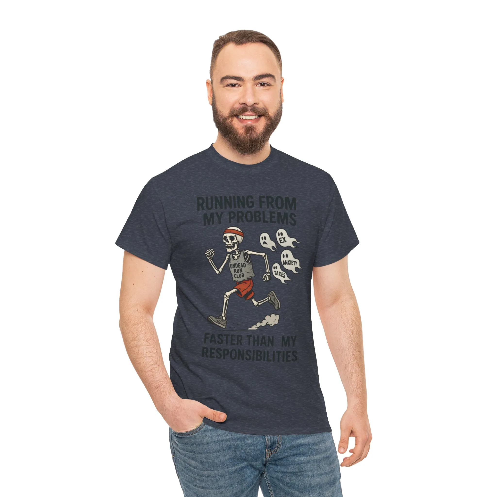 Skeleton Runner Tee for Men, Undead Jogging Club Shirt, Halloween T-Shirt, Gift for Runners, Anxiety Humor Gift - Image 35