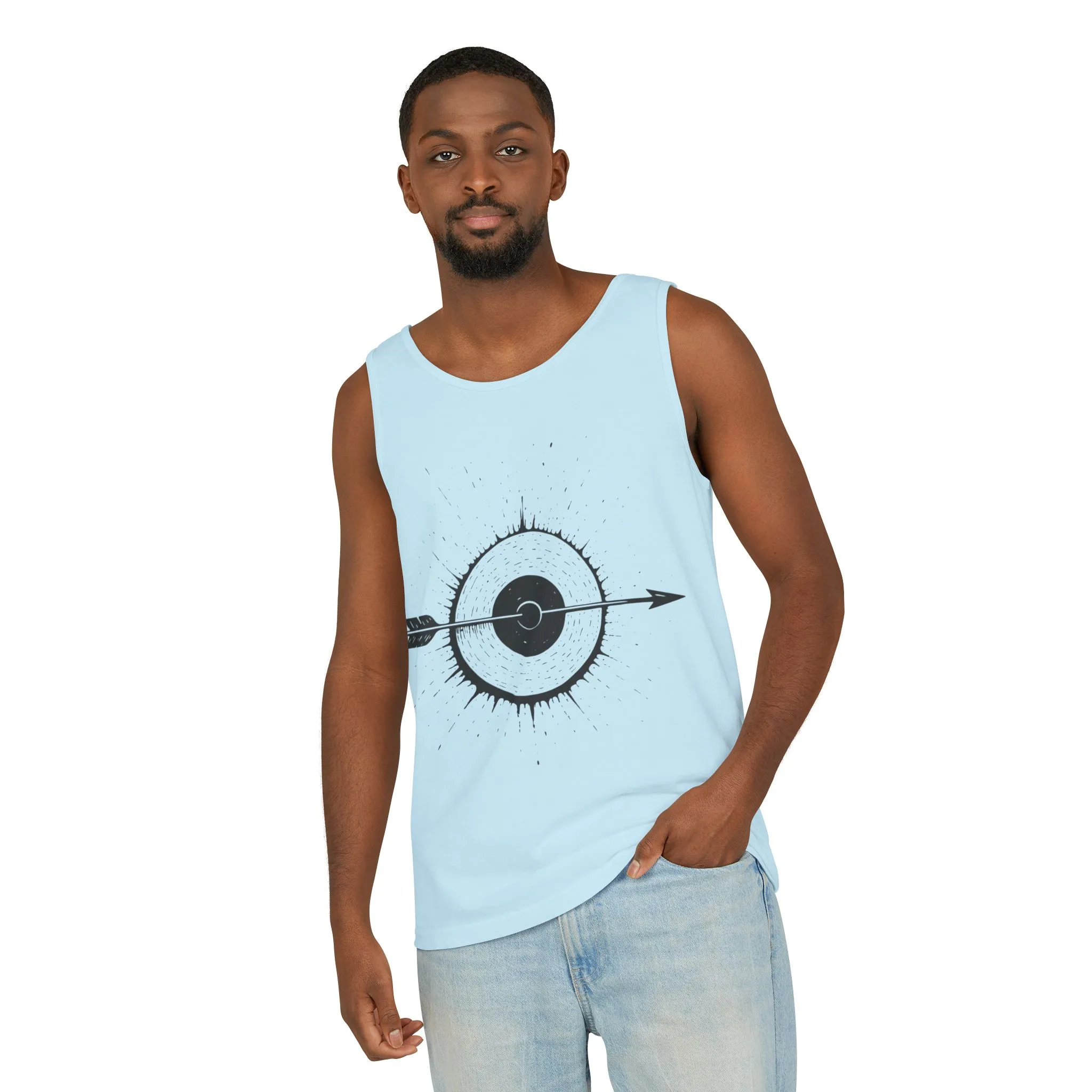 Mens Garment-Dyed Tank Top with Target Arrow Design, Casual Wear, Summer Essentials, Gym Wear, Gifts for Archery Lovers - Image 20