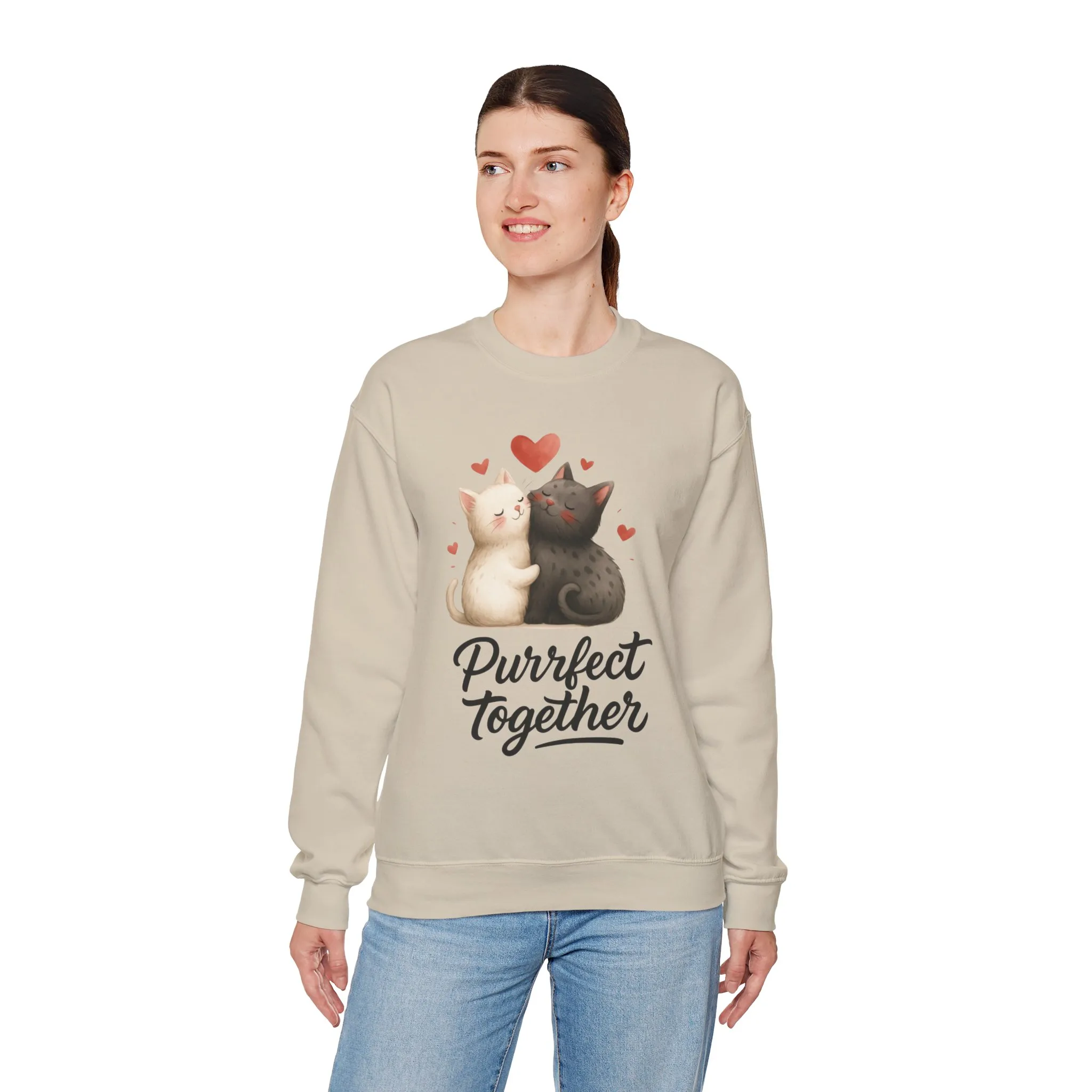 Cute Cat Couple Womens Sweatshirt, Purrfect Together Sweater, Gift for Cat Lovers, Cozy Crewneck for Valentine's Day, Animal Lover Apparel - Image 30