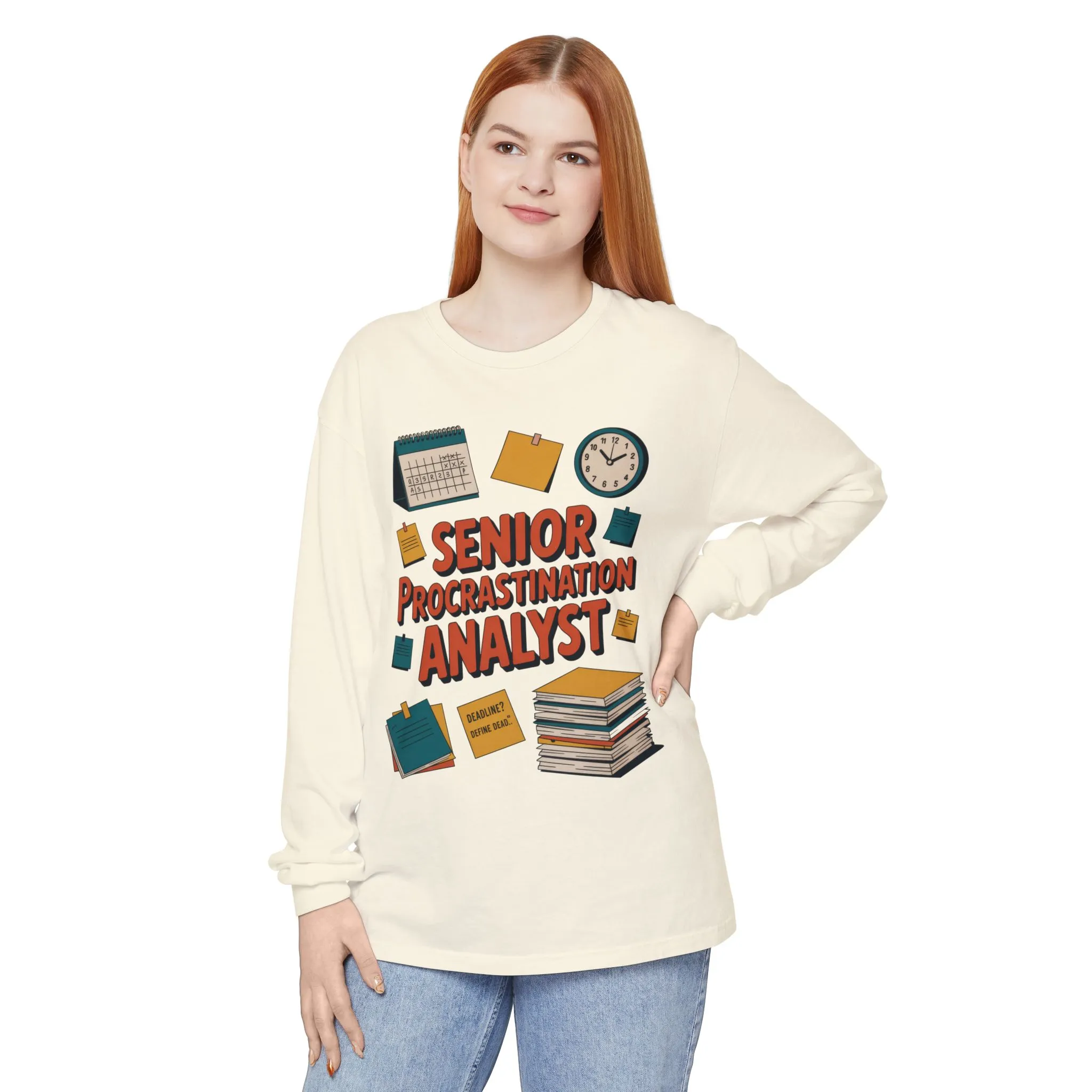 Senior Procrastination Analyst Long Sleeve Tee, Funny Work Shirt,Gift for Analysts, Office Humor, Meme Long Sleeve, Motivation Humor Apparel - Image 3
