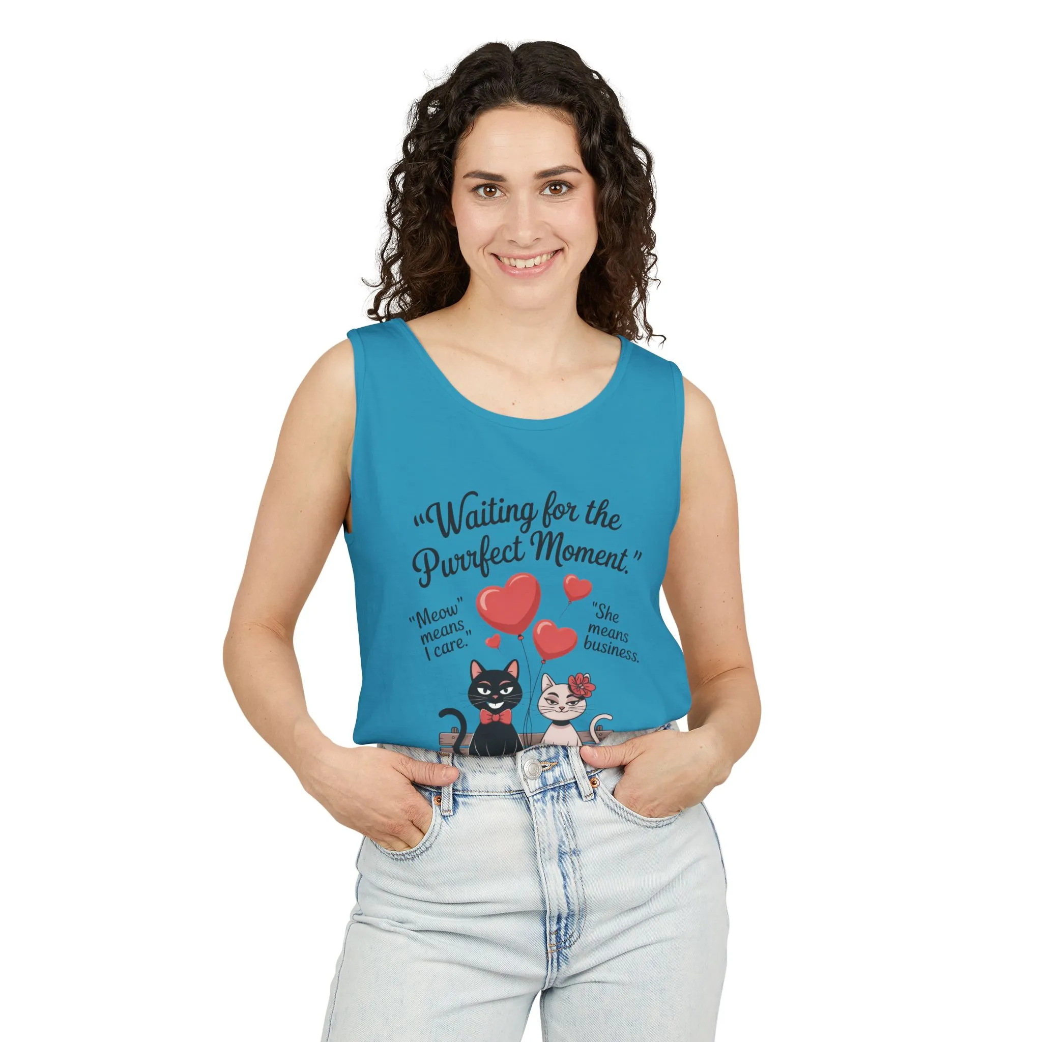 Cute Cat Lovers Tank, Womens Heavy Cotton Tank Top for Pet Owners, Funny Cat Tee, Gift for Cat Lovers, Casual T-Shirt, Animal Art Tee - Image 8