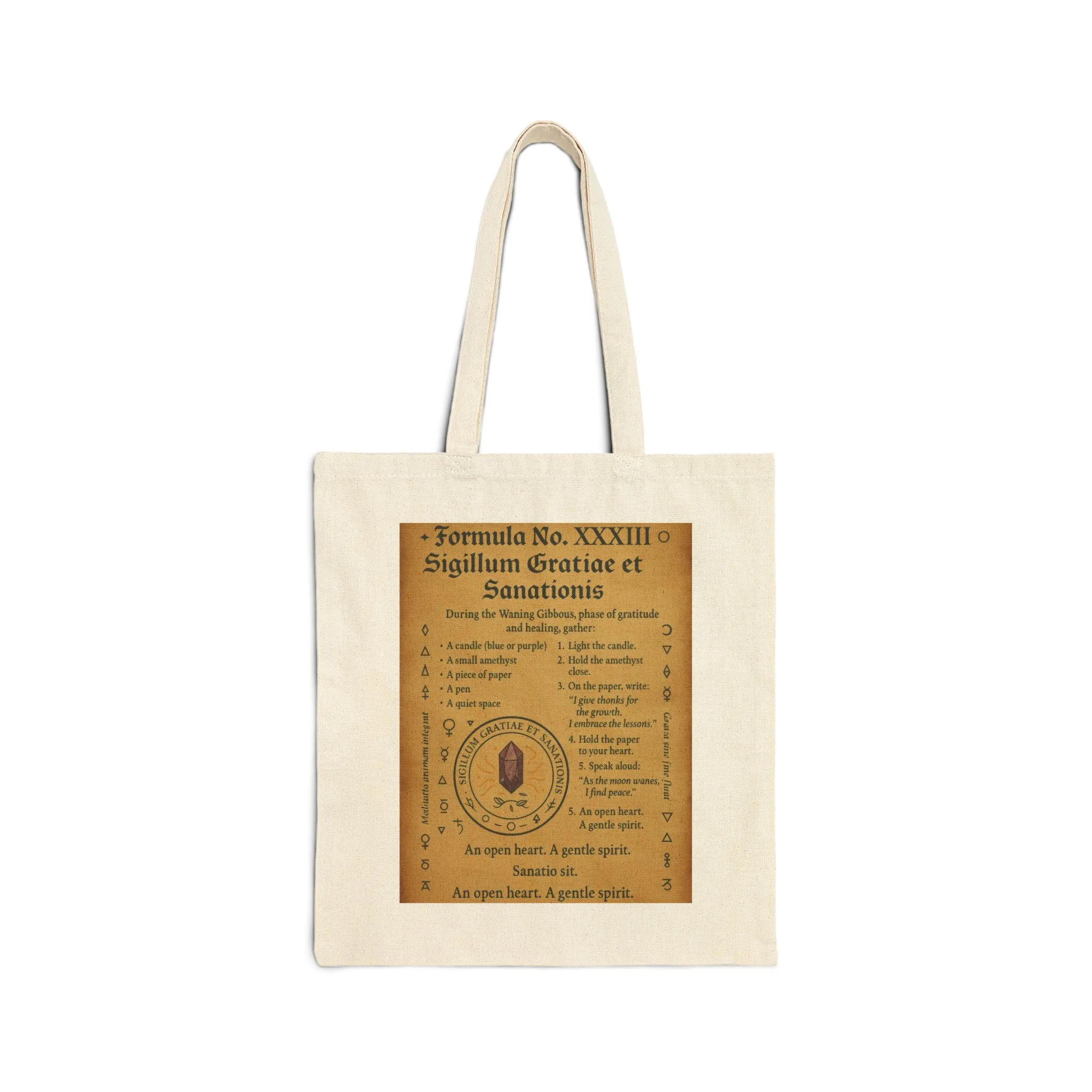 Mystical Grimoire Style Tote Bag, Waning Gibbous Reflection Spell, Gratitude Ritual Design, Vintage-Inspired Cotton Tote Bag, Boho Gift Bag - Image 3