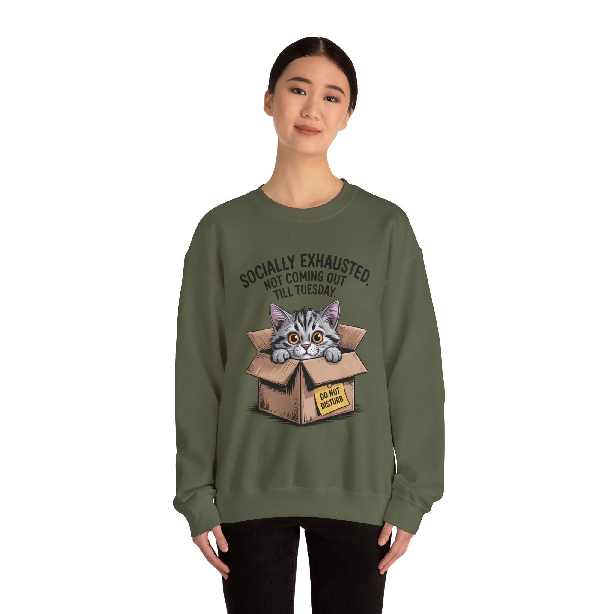 Socially Exhausted Cat Sweatshirt, Funny Cat Crewneck, Gift for Cat Lovers, Cozy Unisex Pullover, Weekend Comfort Apparel - Image 32