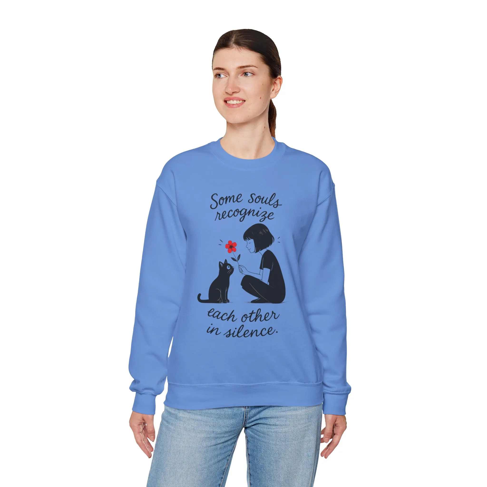 Soulful Cat and Human Crewneck Sweatshirt, Cozy Gift for Cat Lovers, Womens Sweatshirt, Animal Lover Apparel, Thoughtful Gift Idea - Image 3