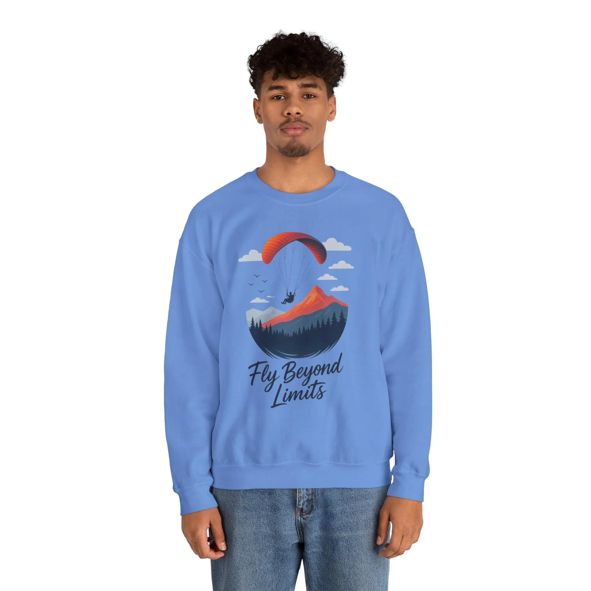 Adventure Inspiration Crewneck Sweatshirt - Fly Beyond Limits, Cozy Outdoor Outfit, Gift for Adventurers, Travel, Motivation Apparel - Image 3