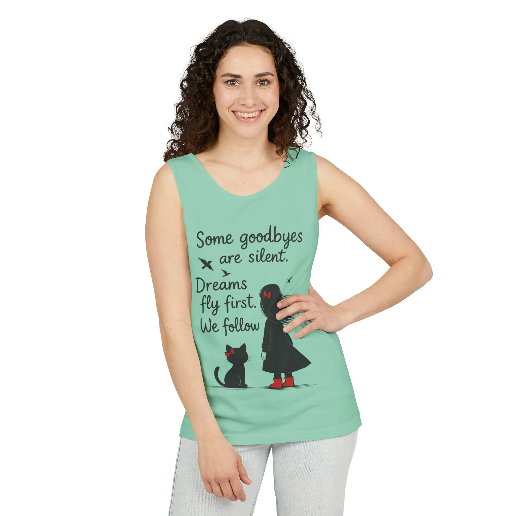Minimalist Tank Top, Womens Tank, Girl & Cat Art Print, Emotional Lightweight Summer Shirt, Inspirational Apparel, Cat Lover Gift - Image 39