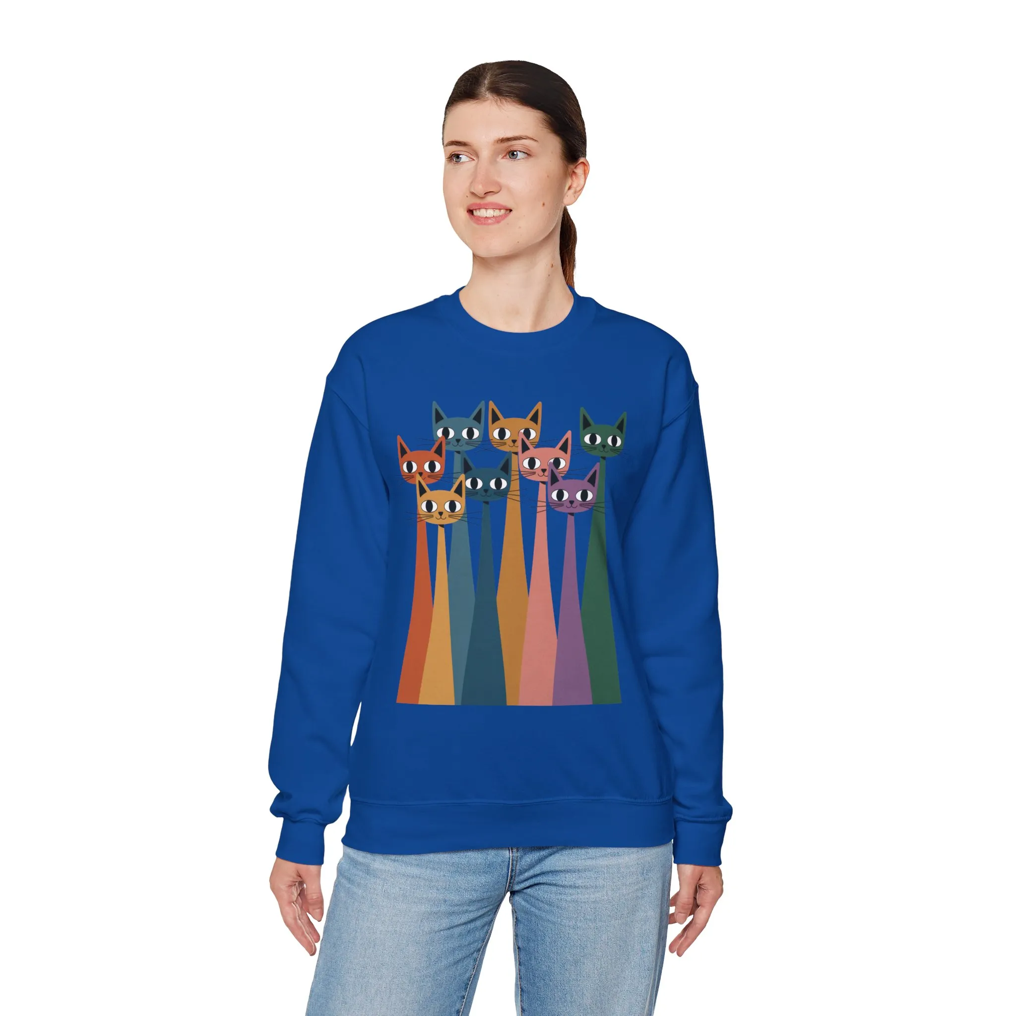Colorful Cat Sweatshirt, Cozy Crewneck, Cat Lover Gift, Womens Sweatshirt, Cute Animal Apparel, Fun Gift for Cat Owners - Image 39