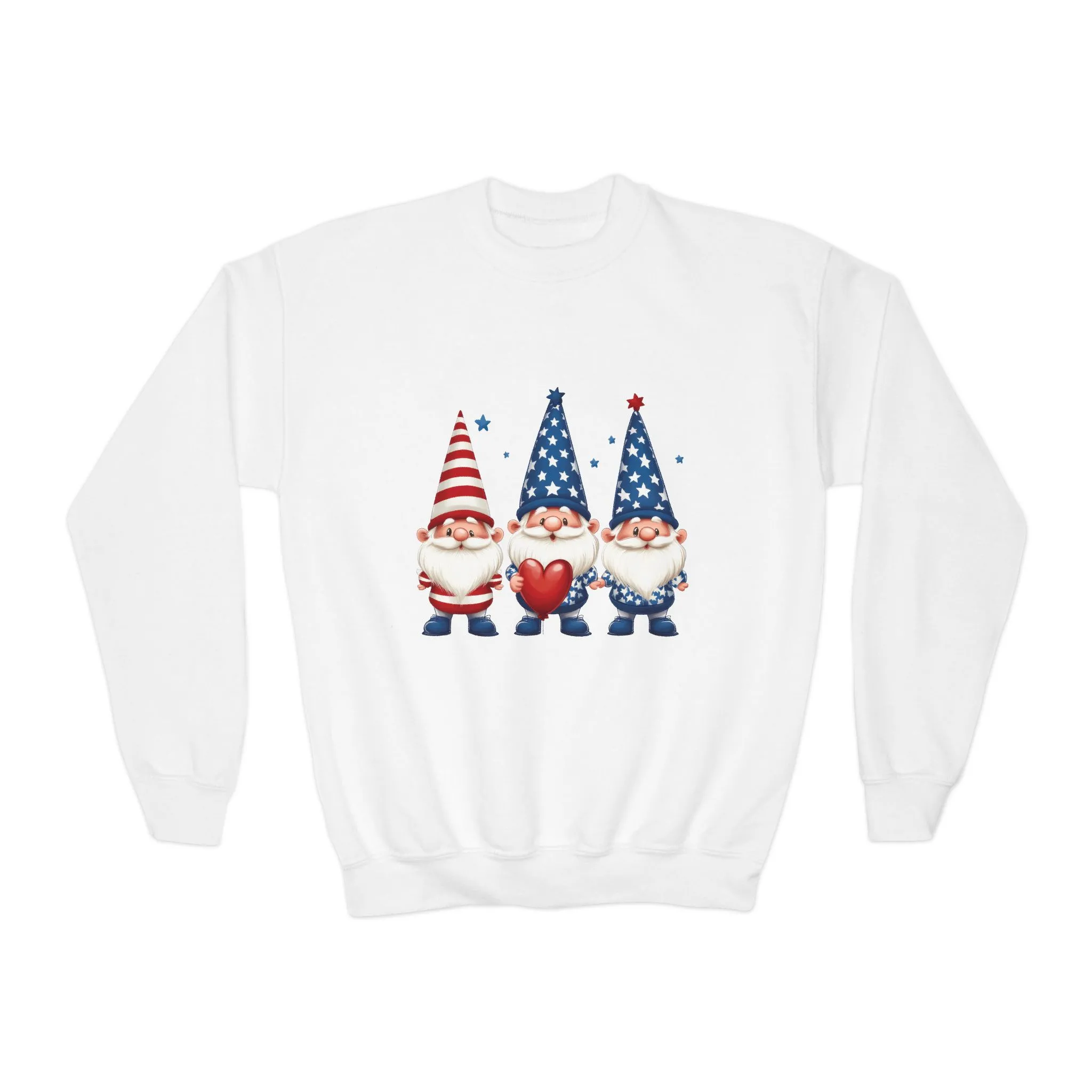 Patriotic Gnome Youth Crewneck Sweatshirt, 4th of July Sweatshirt, Cute Gnome Pullover, Summer Camp Outfit, Kids Holiday Apparel - Image 2