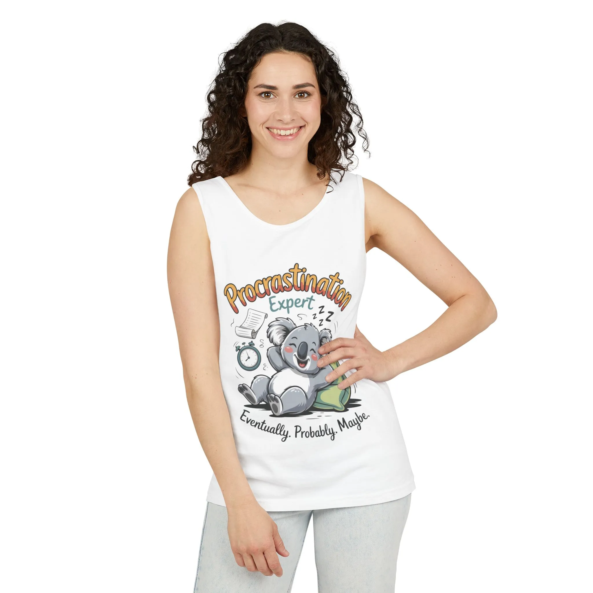 Procrastination Expert Tank Top, Funny Gift for Lazy Days, Relaxed Fit Tee, Casual Summer Wear, Koala Graphic Top, Motivational Apparel - Image 4