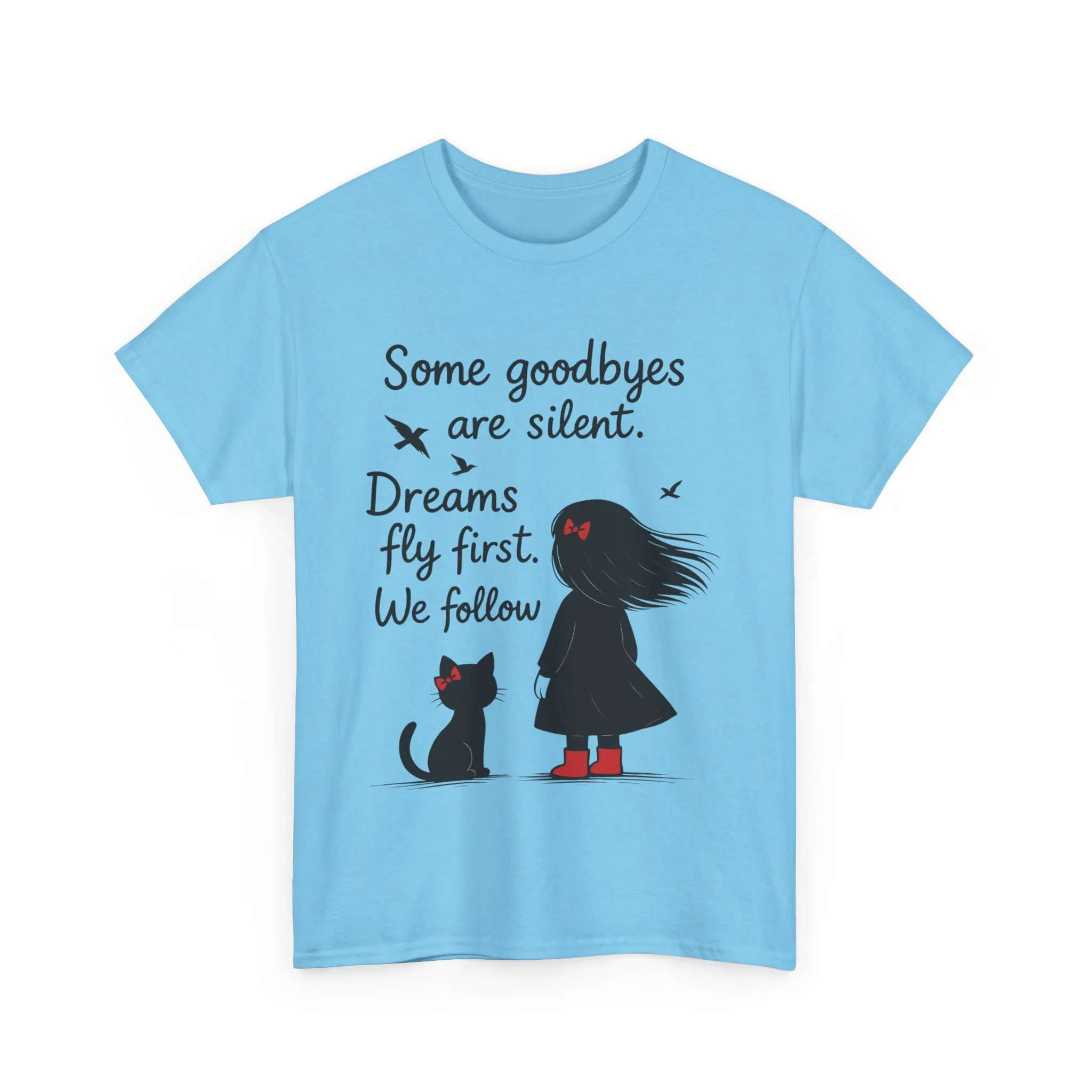 Emotional Hand Drawn Womens T-Shirt, Minimalist Red Dress Girl and Cat Graphic Tee, Cat Lover Gift - Image 34
