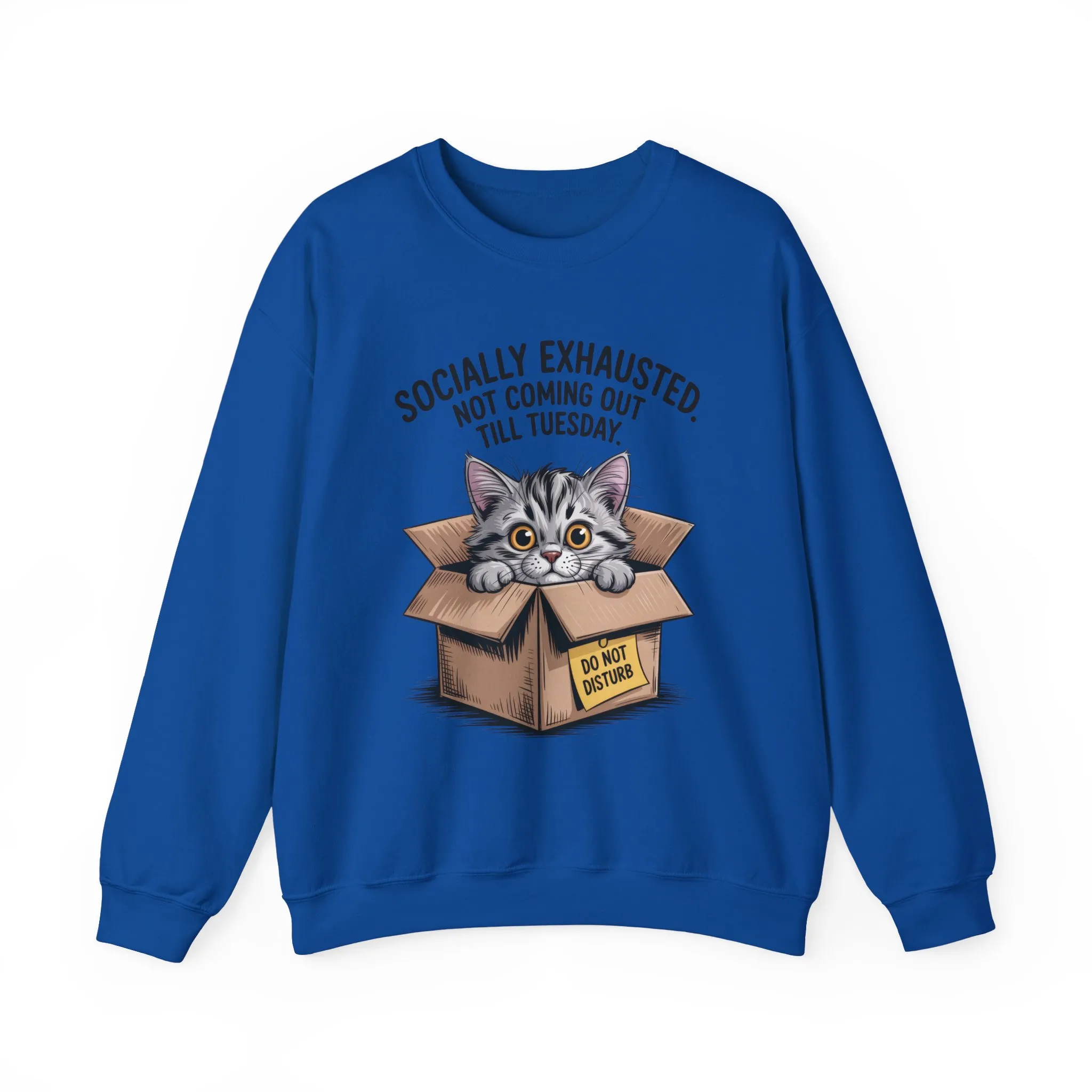 Socially Exhausted Cat Sweatshirt, Funny Cat Crewneck, Gift for Cat Lovers, Cozy Unisex Pullover, Weekend Comfort Apparel - Image 19