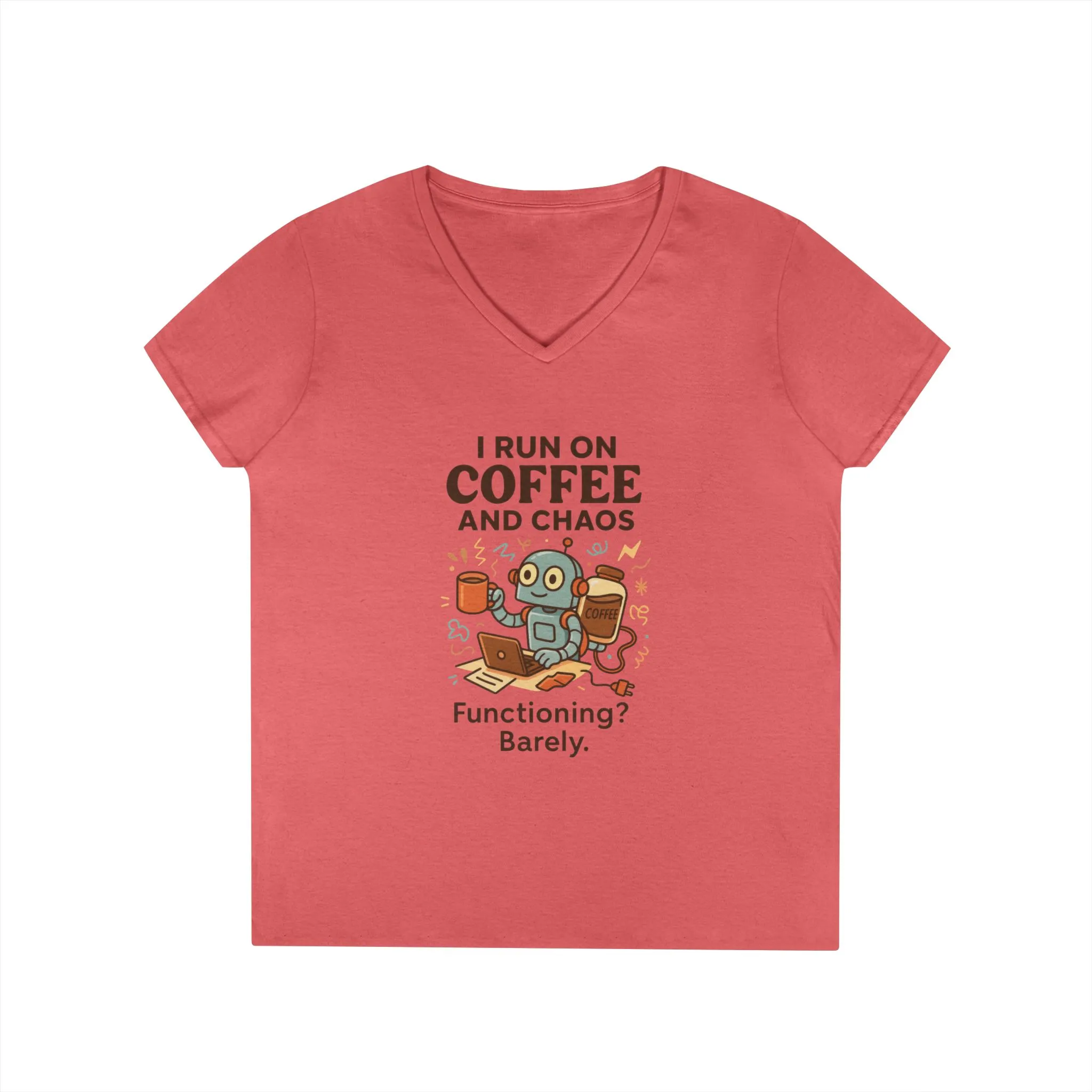 Funny Coffee and Chaos Ladies' V-Neck T-Shirt, Gift for Coffee Lovers, Quirky Tee, Casual Wear, Unique Humor Shirt, Work from Home Humor Tee - Image 25
