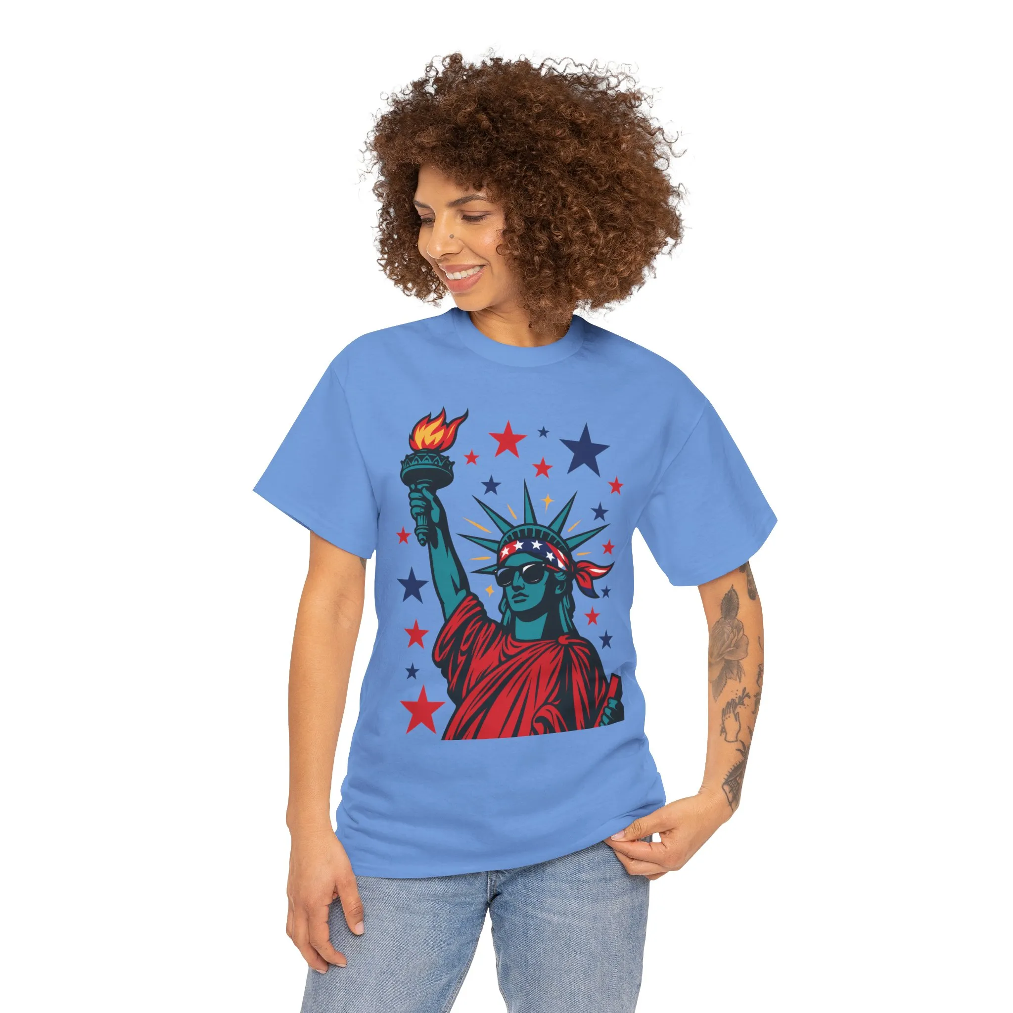 Lady Liberty Pop Art T-Shirt, Patriotic 4th of July Womens Tee, Retro USA Bandana Statue Shirt - Image 17