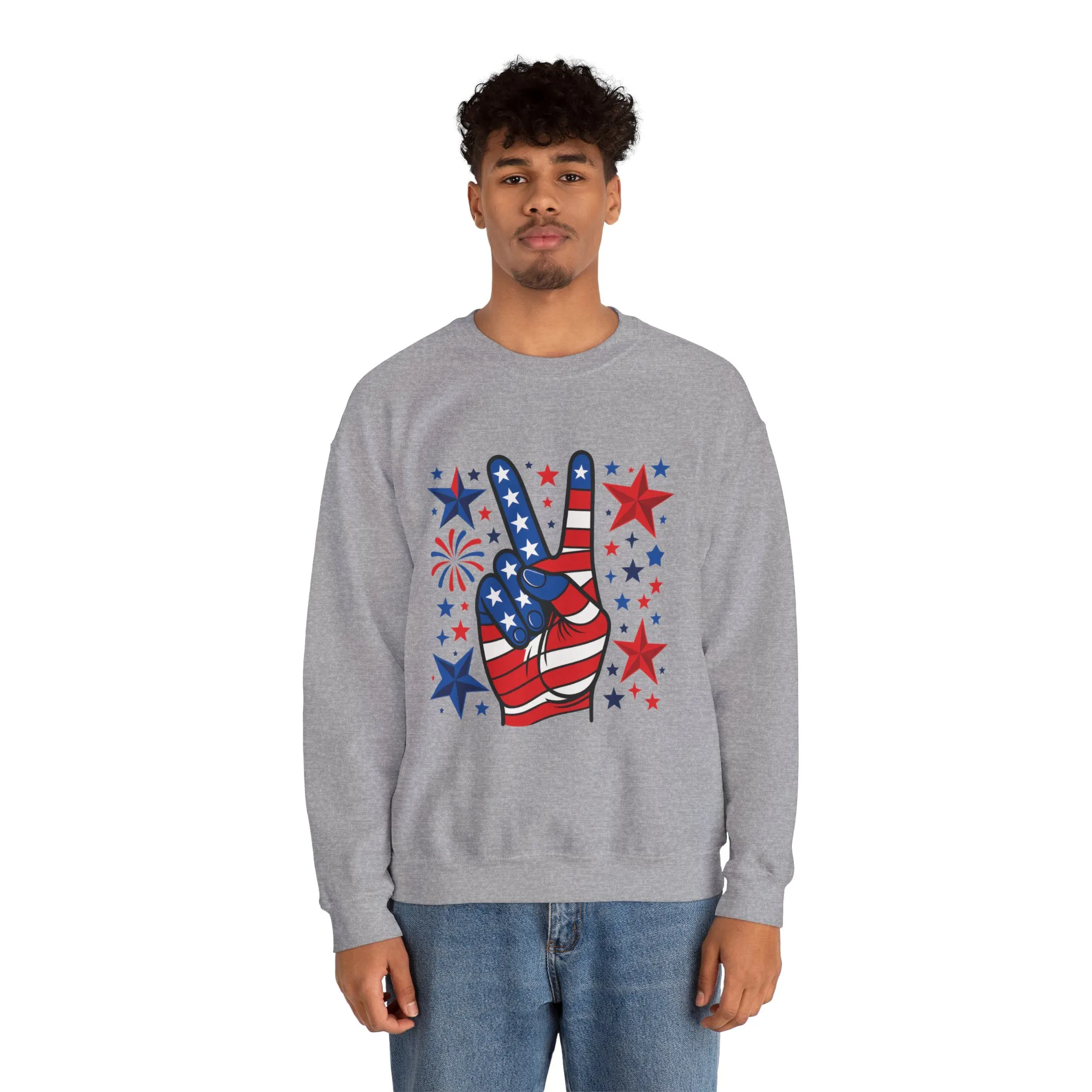 Patriotic Peace Crewneck Sweatshirt - Unisex Heavy Blend, 4th of July Clothing, Peace Sign Design, Casual Wear, Gift for Him/Her - Image 15