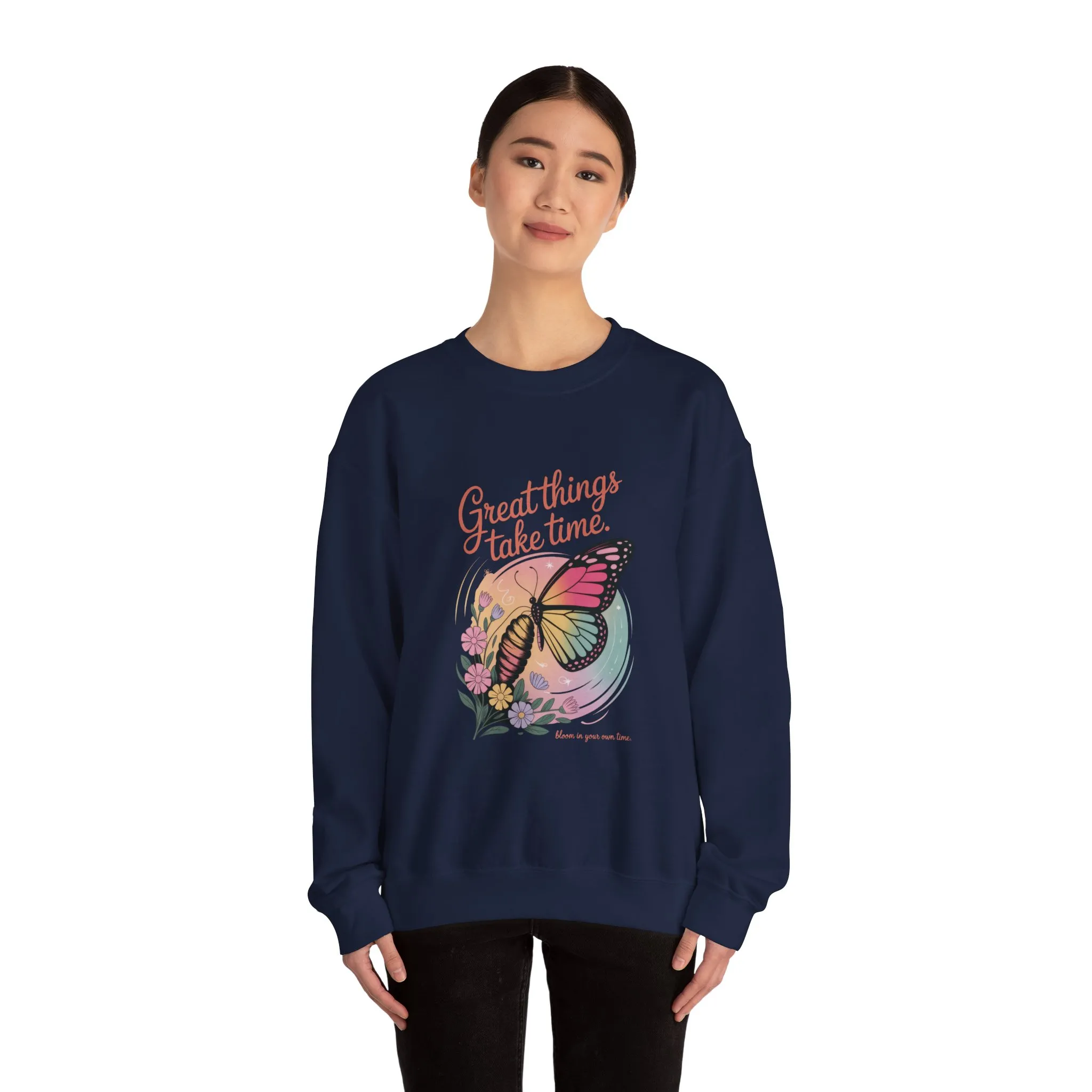 Inspirational Butterfly Sweatshirt - Great Things Take Time, Cozy Unisex Crewneck, Perfect Gift for Nature Lovers, Relaxed Style, [...] - Image 20