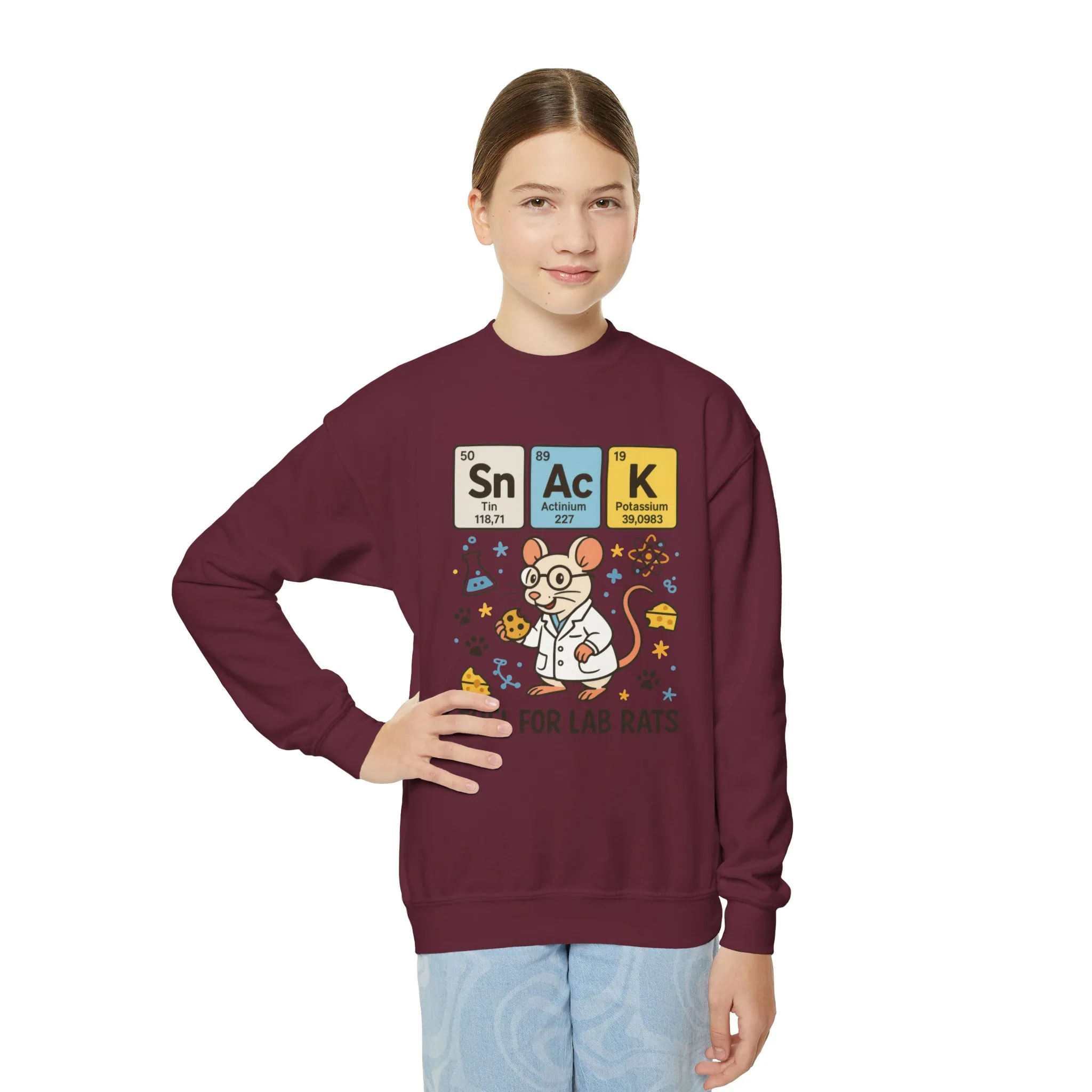 Youth Crewneck Sweatshirt - Fuel for Lab Rats, Cute Science Gift, Adorable Sweatshirt for Kids, Science Enthusiasts, Lab Rat Love - Image 3