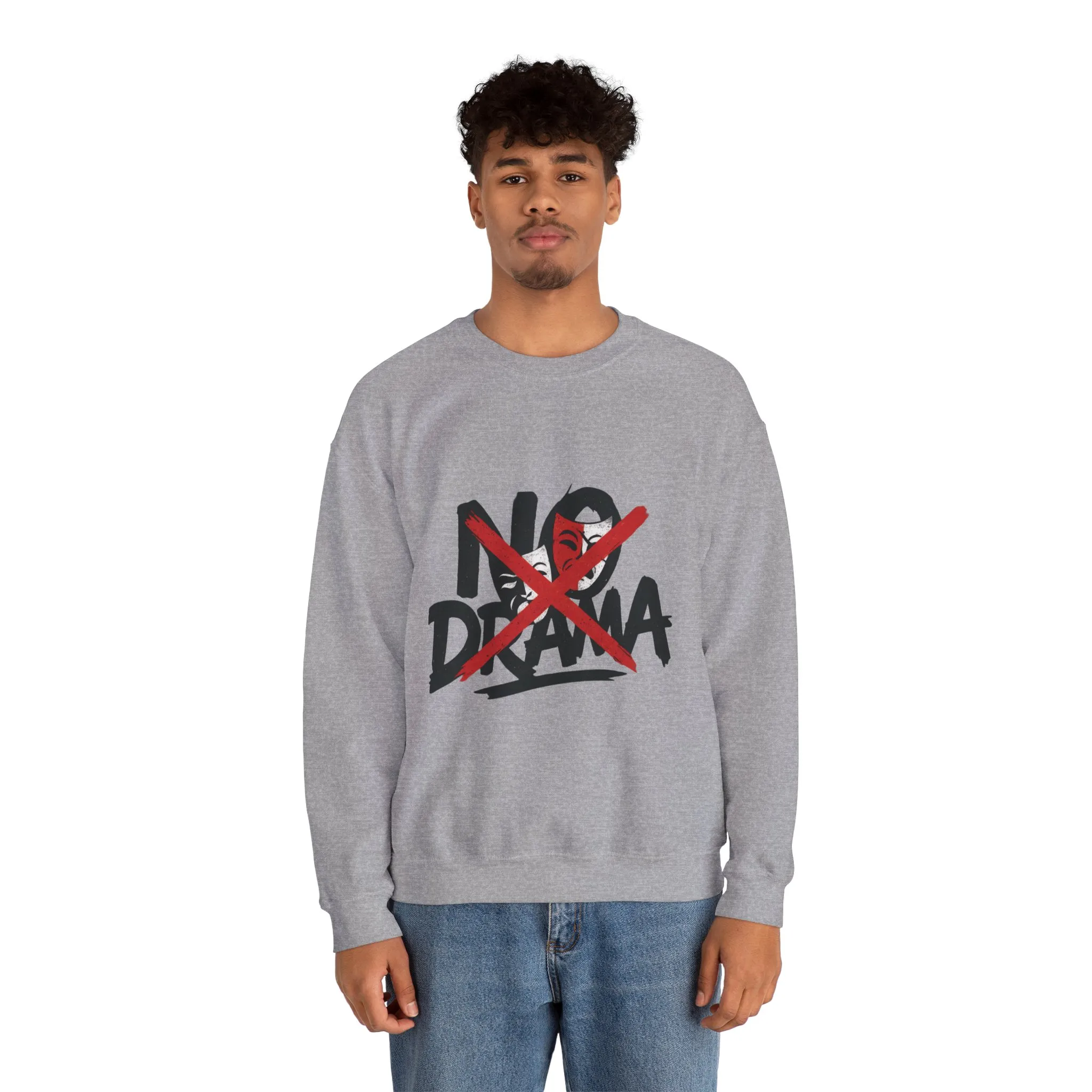 No Drama Mens Crewneck Sweatshirt, Casual Everyday Wear, Gift for Friends, Relaxed Vibes, Comfortable Fashion - Image 3