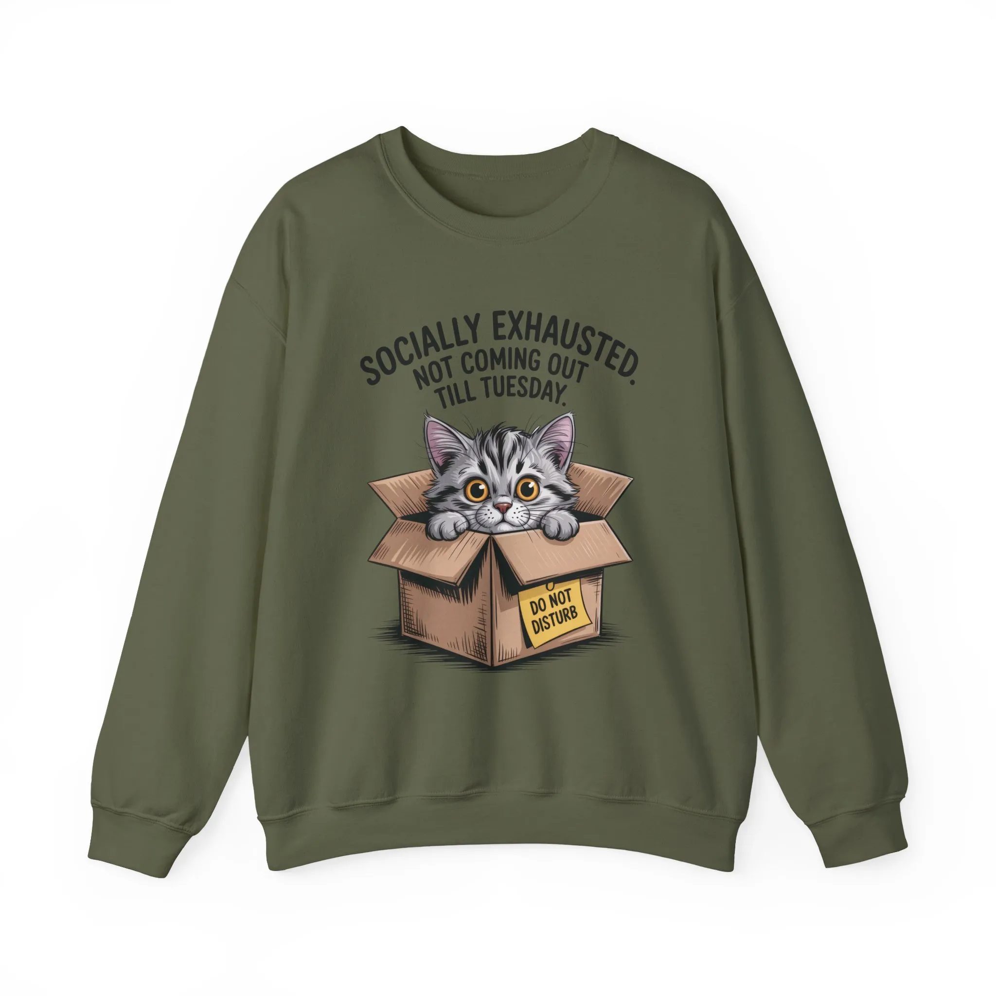 Socially Exhausted Cat Sweatshirt, Funny Cat Crewneck, Gift for Cat Lovers, Cozy Unisex Pullover, Weekend Comfort Apparel - Image 31