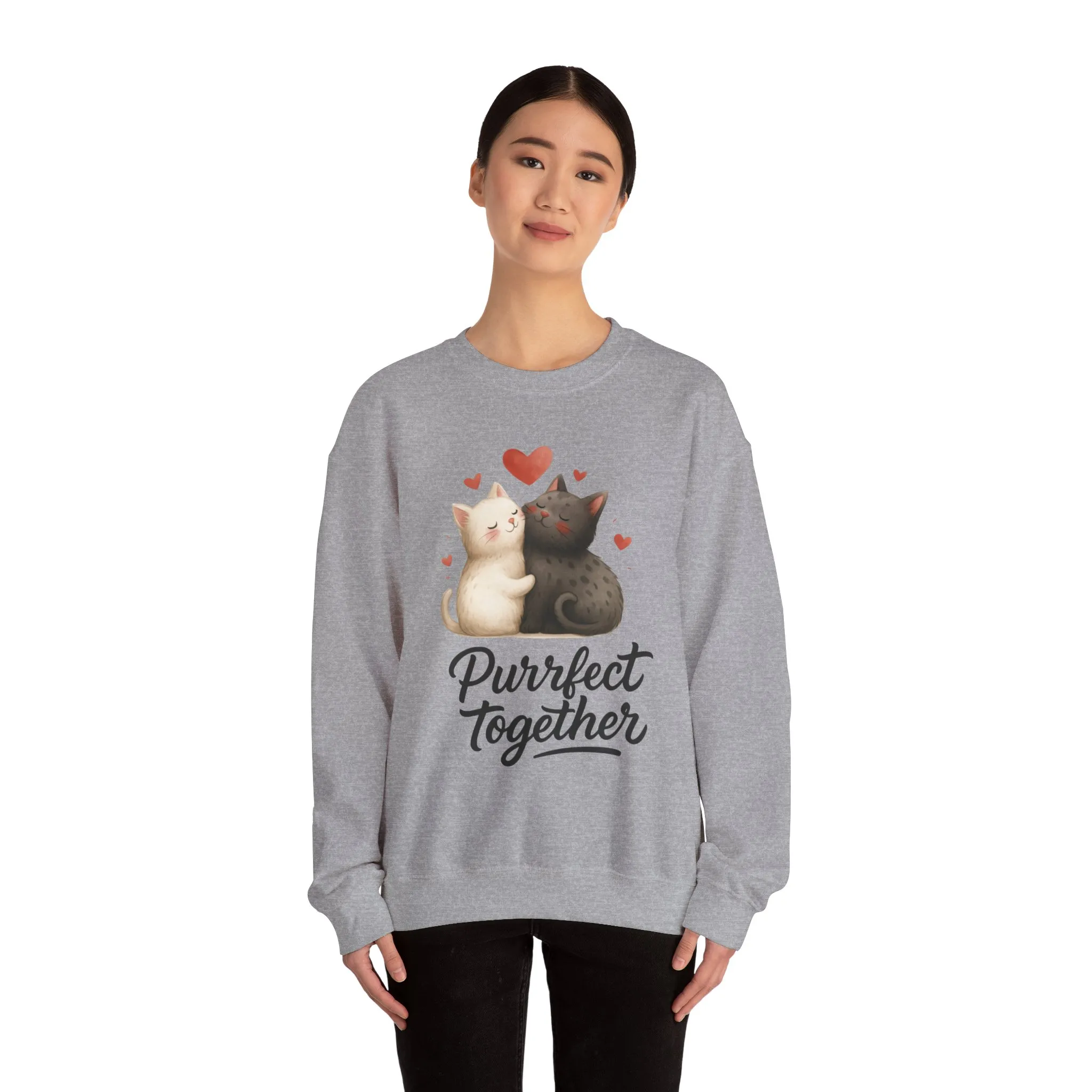 Cute Cat Couple Womens Sweatshirt, Purrfect Together Sweater, Gift for Cat Lovers, Cozy Crewneck for Valentine's Day, Animal Lover Apparel - Image 8