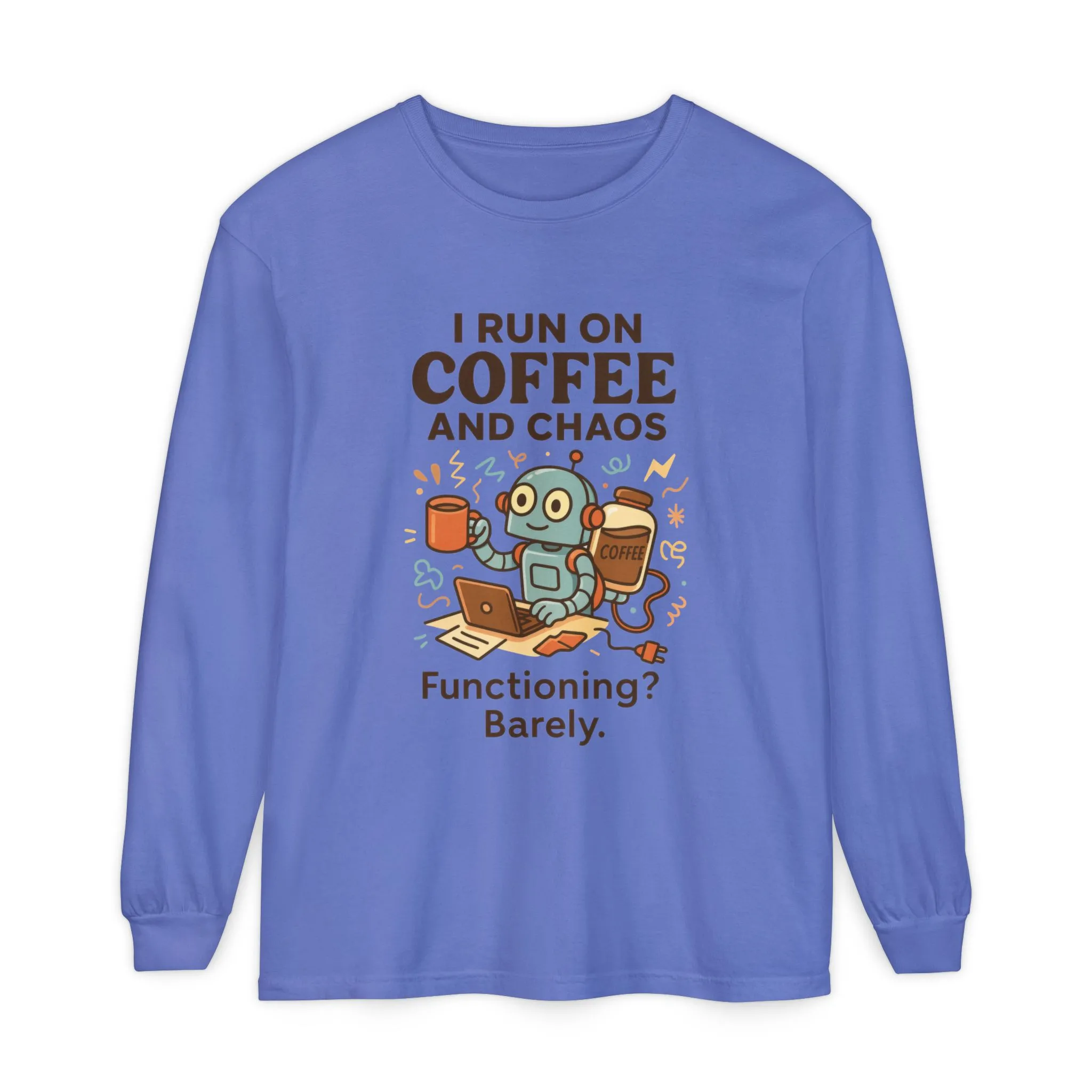 Coffee Chaos Long Sleeve Tee, Funny T-Shirt, Quirky Gift for Coffee Lovers, Unisex Top for Busy Lives, Work from Home Humor Tee - Image 13