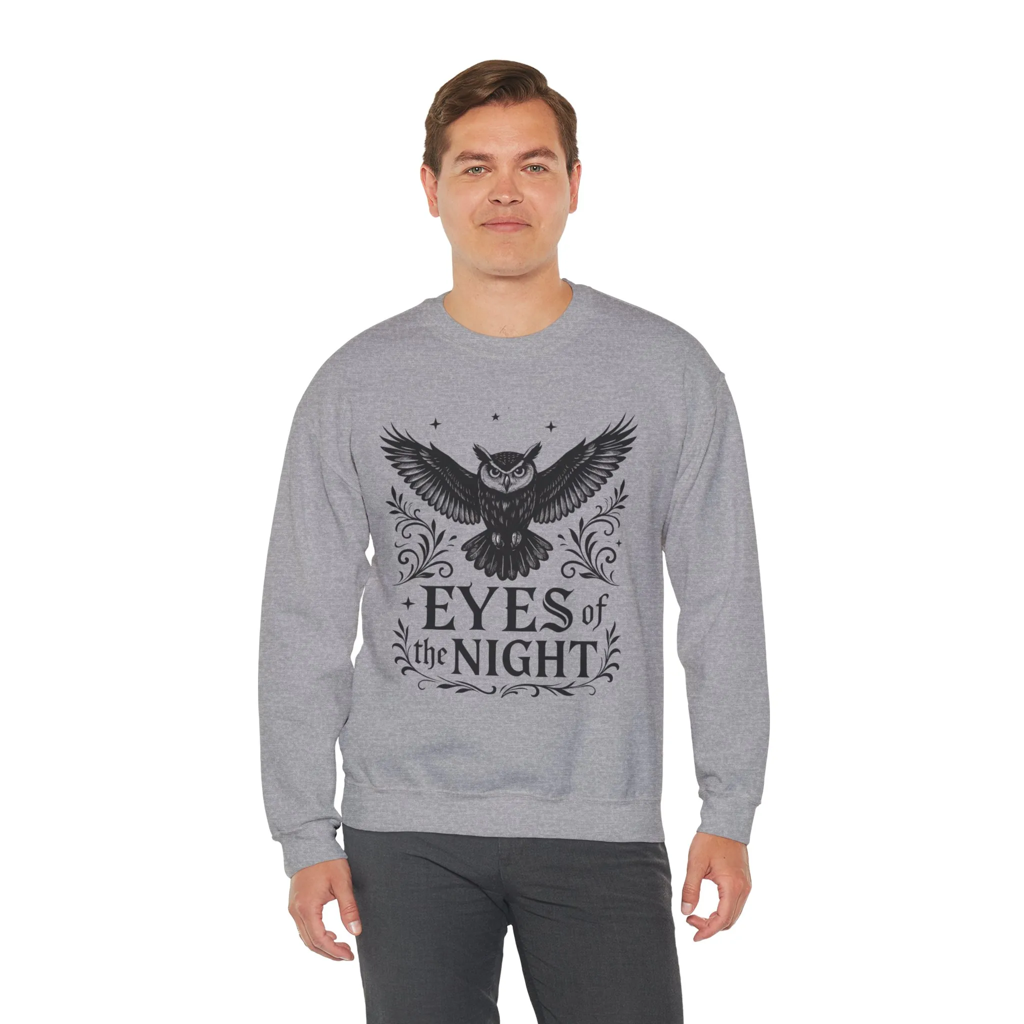 Eyes of the Night Owl Sweatshirt, Mens Dark Gothic Sweatshirt, Mysterious Owl Graphic Pullover, Forest Bird of Night Design, Halloween Gift - Image 4