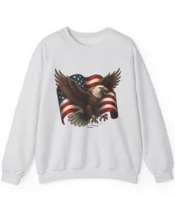 Patriotic Eagle Sweatshirt - Unisex Crewneck, USA Flag Apparel, Memorial Day, Veteran's Day, Independence Day, Gift for Patriots