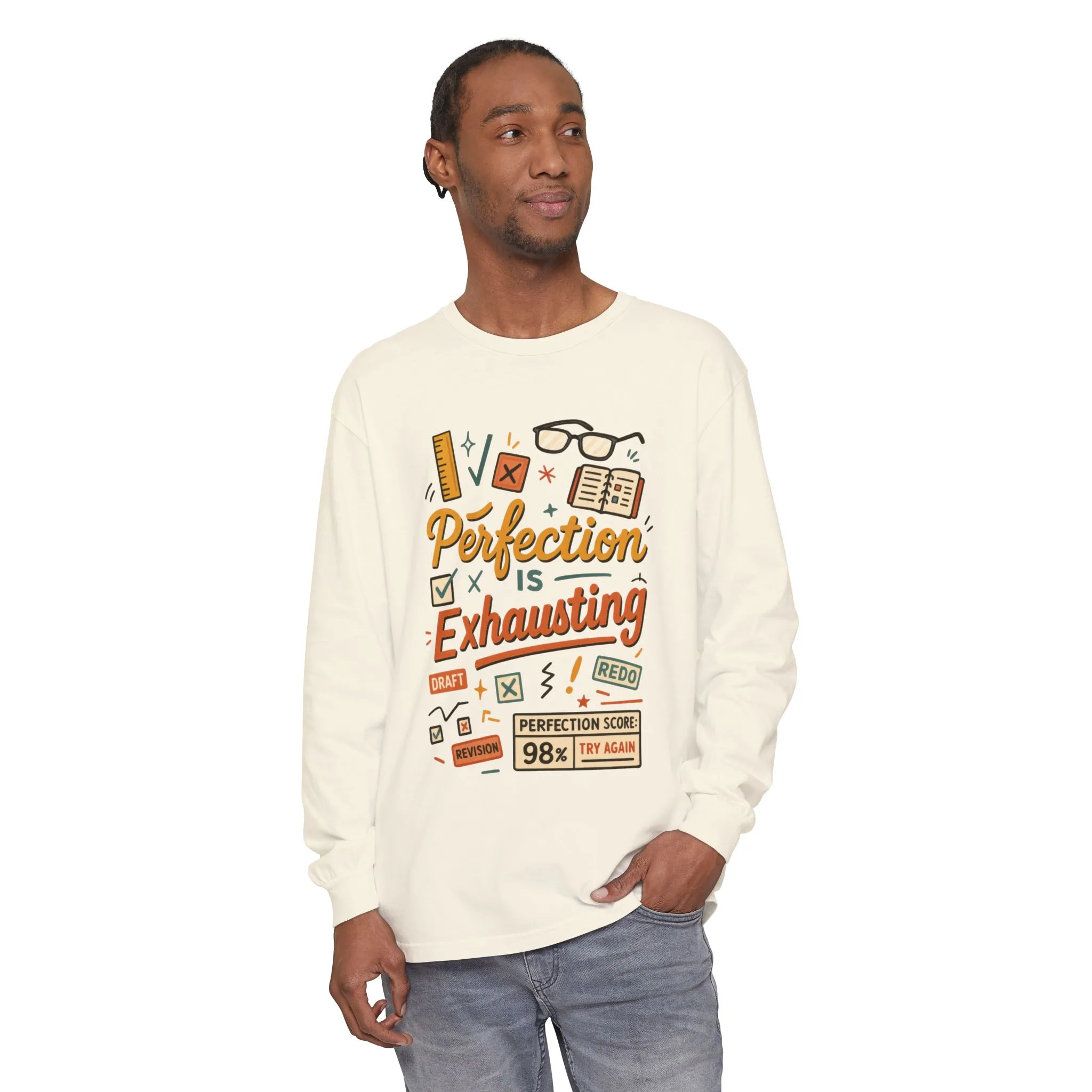 Stress Relief Long Sleeve Tee, Perfect for Perfectionists, Humorous Gift, Back-to-School, Gift for Graduates, Motivational Apparel - Image 2