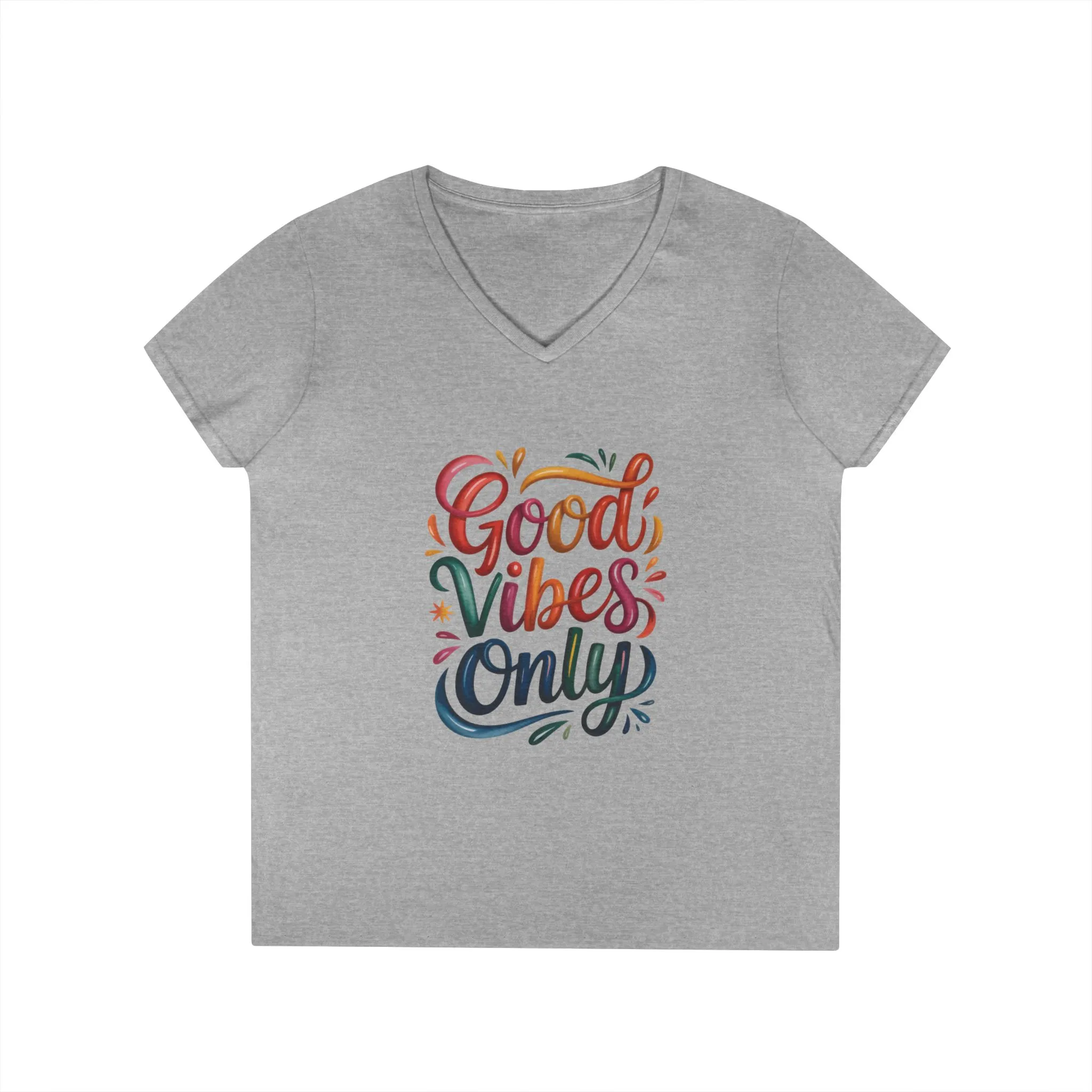 Good Vibes Only Ladies' V-Neck T-Shirt | Positive Message Tee, Casual Wear, Gift for Her, Summer Style, Feel Good Fashion, Positive Energy - Image 7