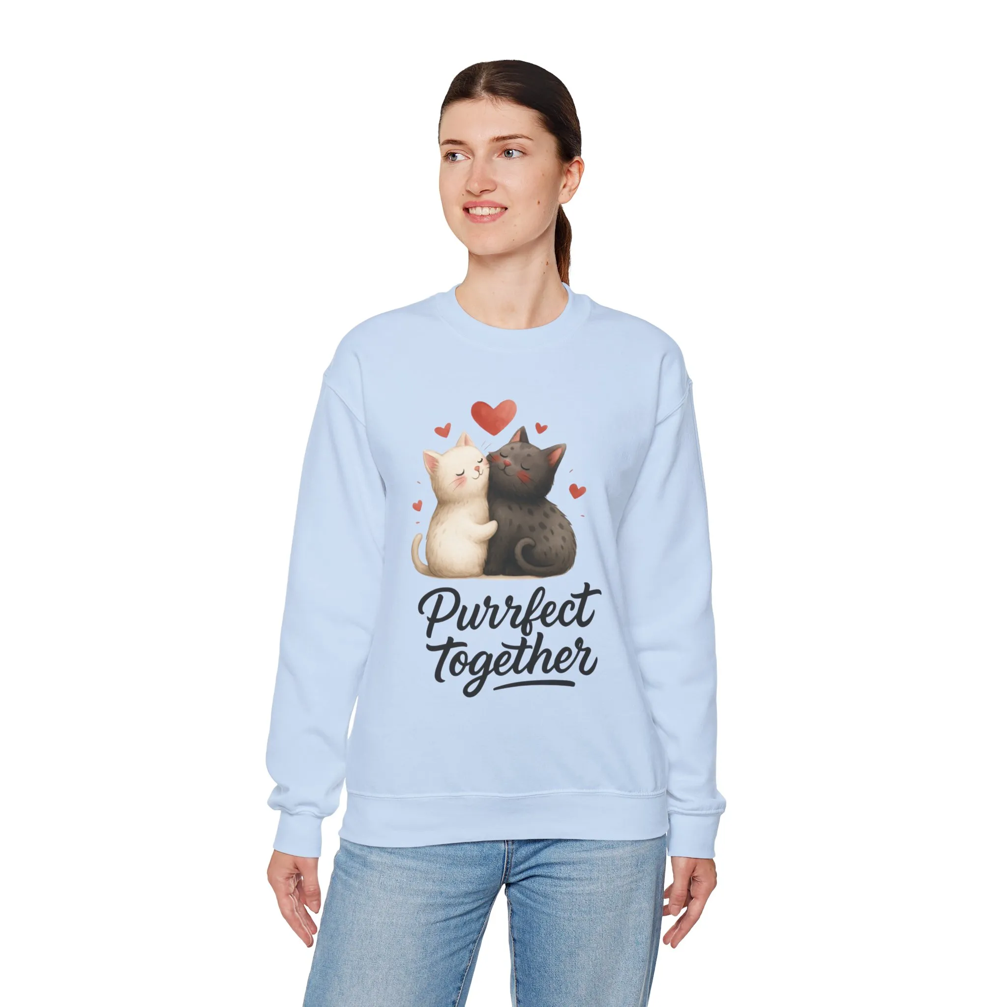 Cute Cat Couple Womens Sweatshirt, Purrfect Together Sweater, Gift for Cat Lovers, Cozy Crewneck for Valentine's Day, Animal Lover Apparel - Image 15