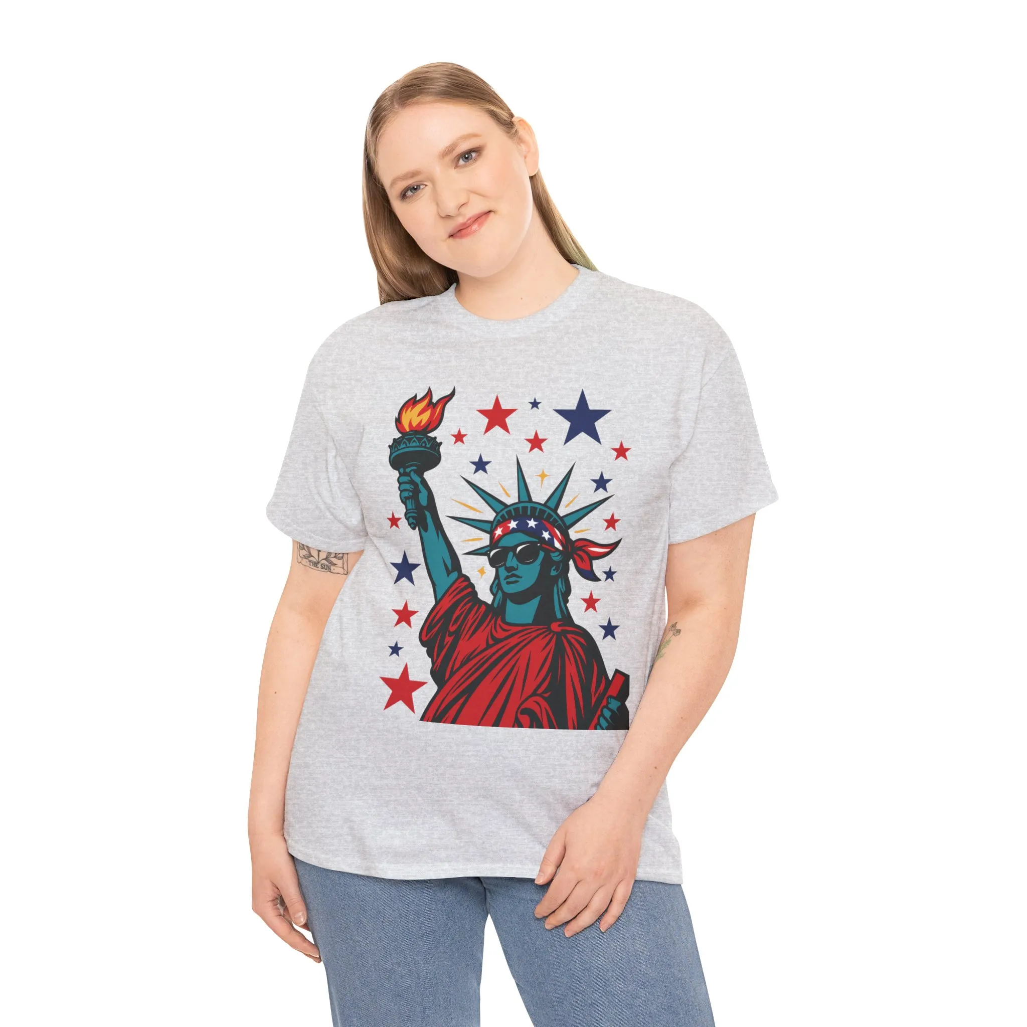 Lady Liberty Pop Art T-Shirt, Patriotic 4th of July Womens Tee, Retro USA Bandana Statue Shirt - Image 6