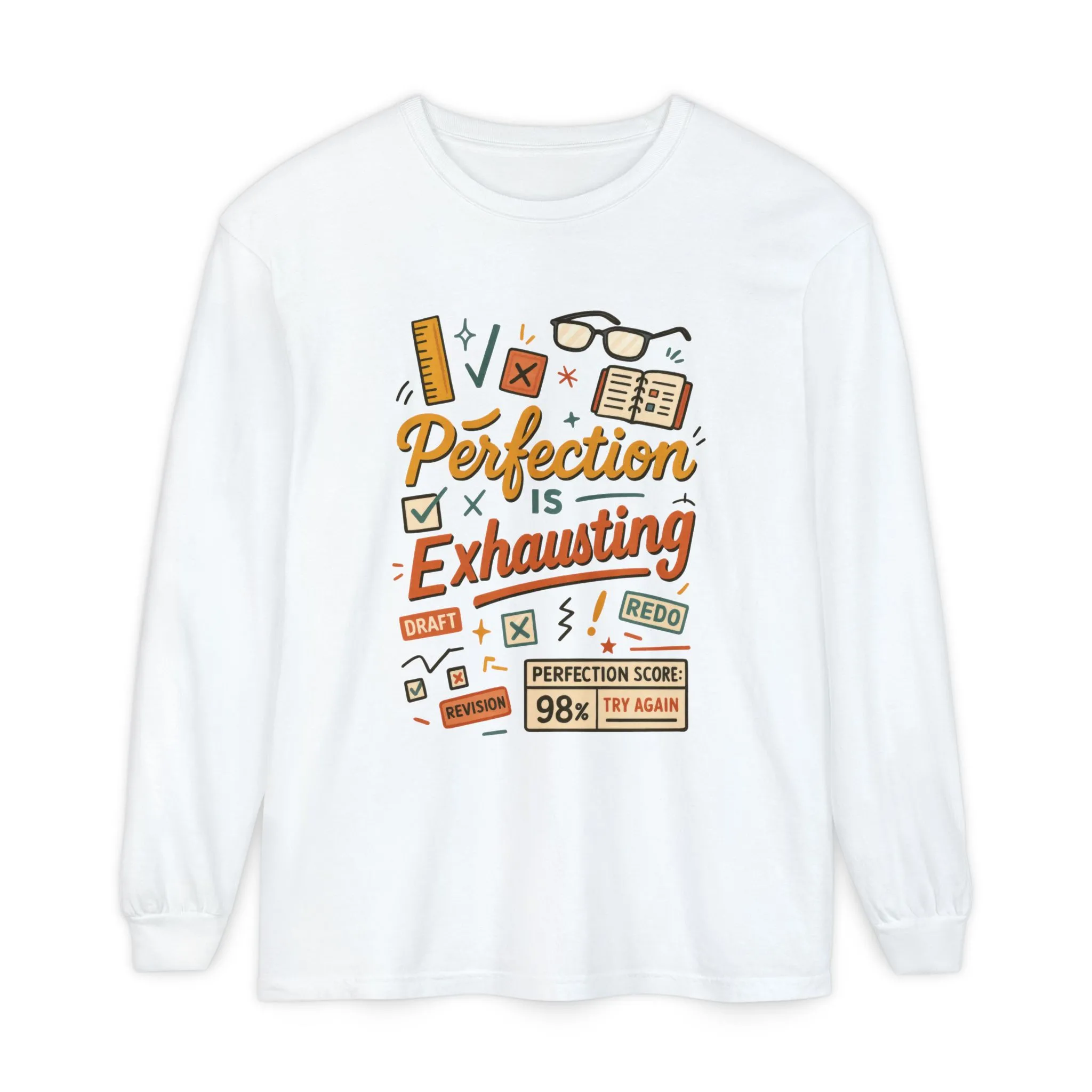 Stress Relief Long Sleeve Tee, Perfect for Perfectionists, Humorous Gift, Back-to-School, Gift for Graduates, Motivational Apparel - Image 4
